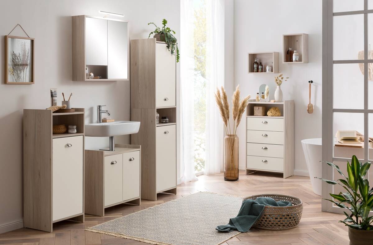 Hochschrank Lindholm Eiche Sandeiche Nachbildung creme B/H/T: ca. 40,2x176,3x33 cm