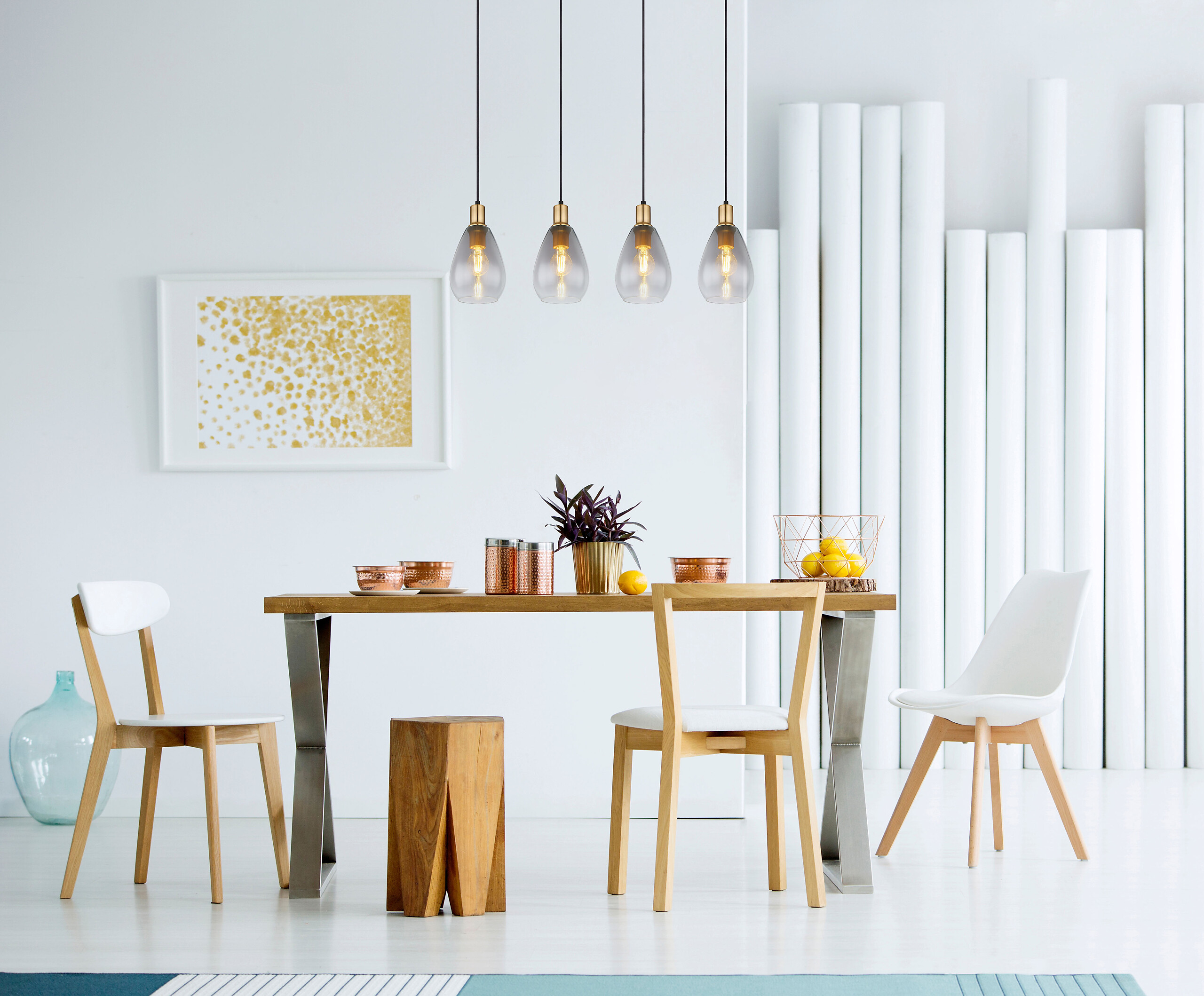 GLOBO Pendelleuchte Fanni Rauch Glas B/H/L: ca. 15x120x90 cm E27 4 Brennstellen