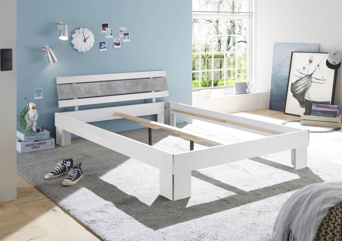 Futonbett Lyon weiß Beton Optik Liegefläche B/L: ca. 140x200 cm