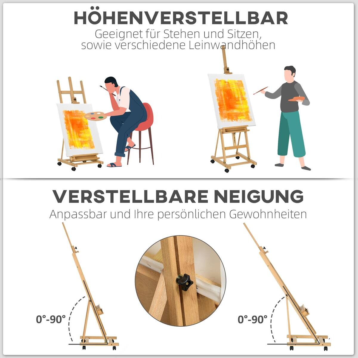 Vinsetto Staffelei natur Buche B/H/L: ca. 53x50,5x238 cm