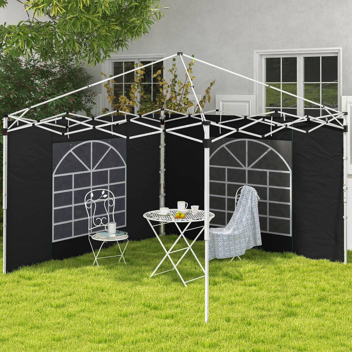 Outsunny Seitenteile für Pavillon schwarz Polyester B/H/L: ca. 295x195x0,01 cm