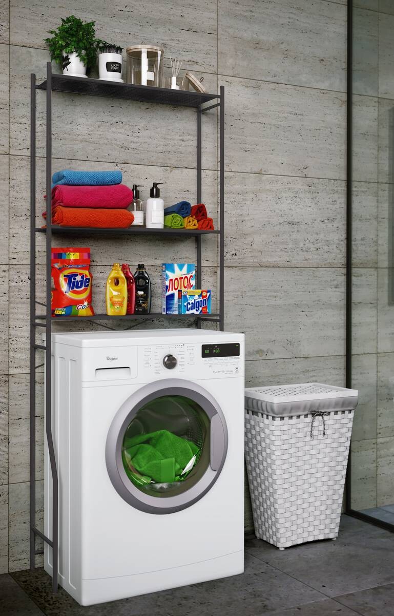 Waschmaschinenschrank Tubas schwarz B/H/T: ca. 64x160x25 cm