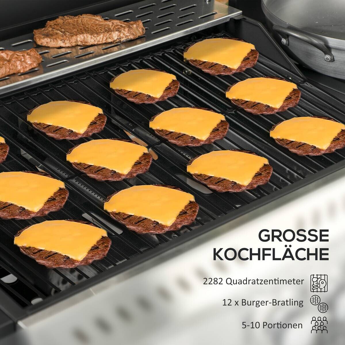 Outsunny Gasgrill Edelstahl B/H/L: ca. 52x101x123 cm