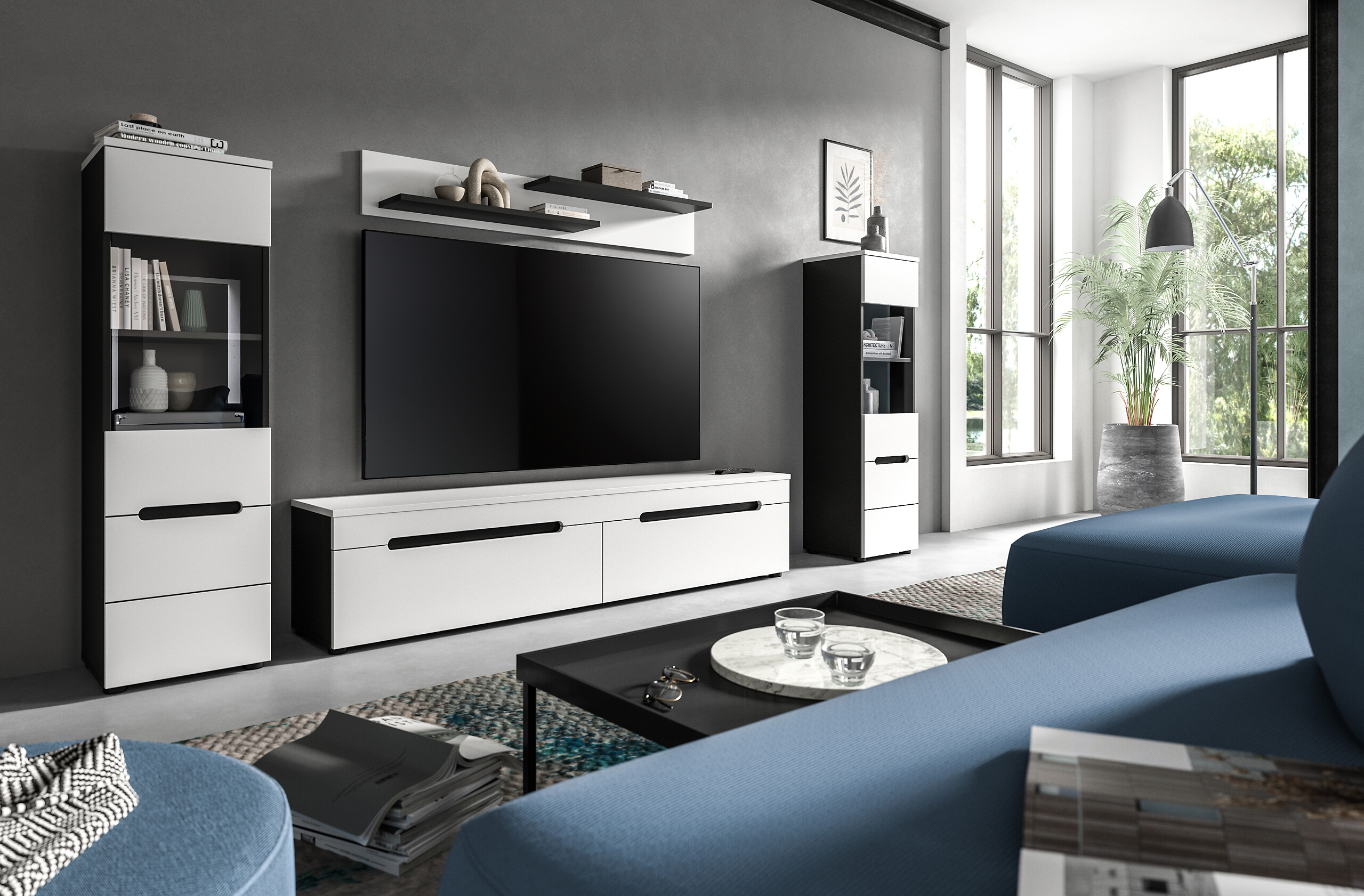 Wohnwand Canu basaltgrau weiß B/H/T: ca. 272x141x33 cm