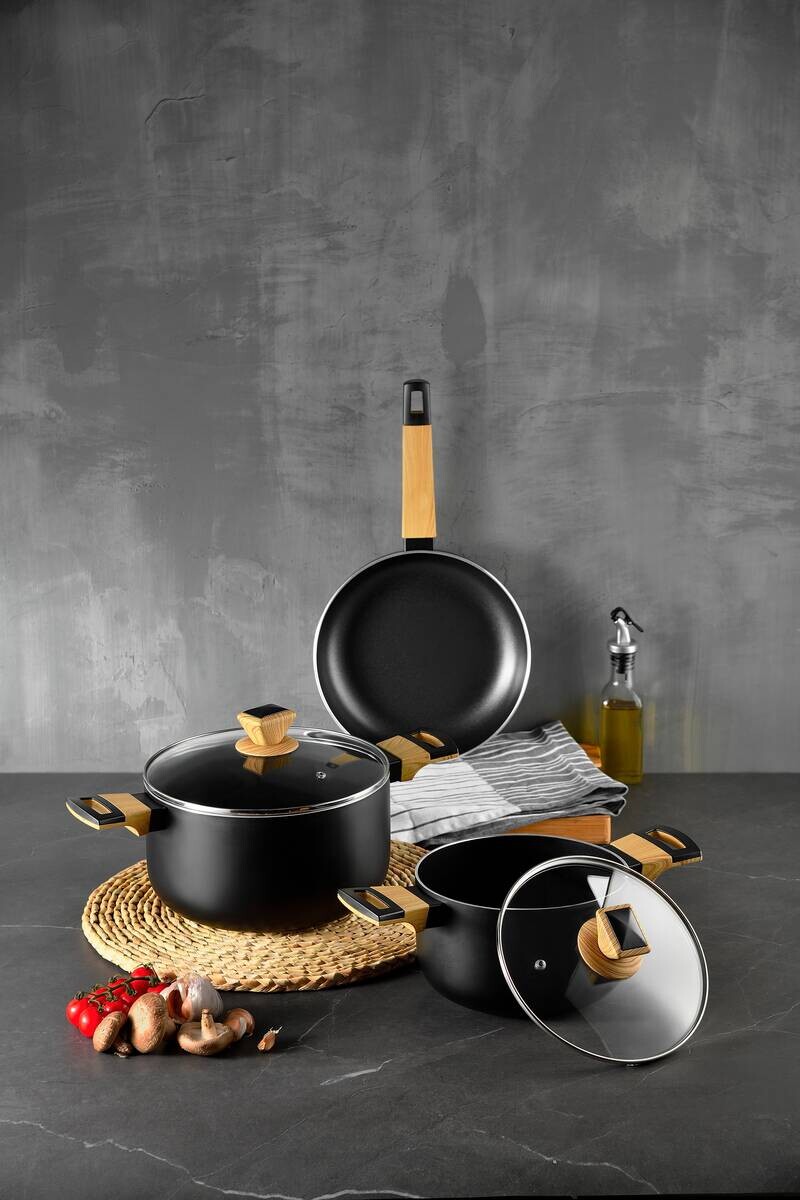 BERGNER Kochgeschirrset EARTH BLACK schwarz Aluminium 5 tlg.