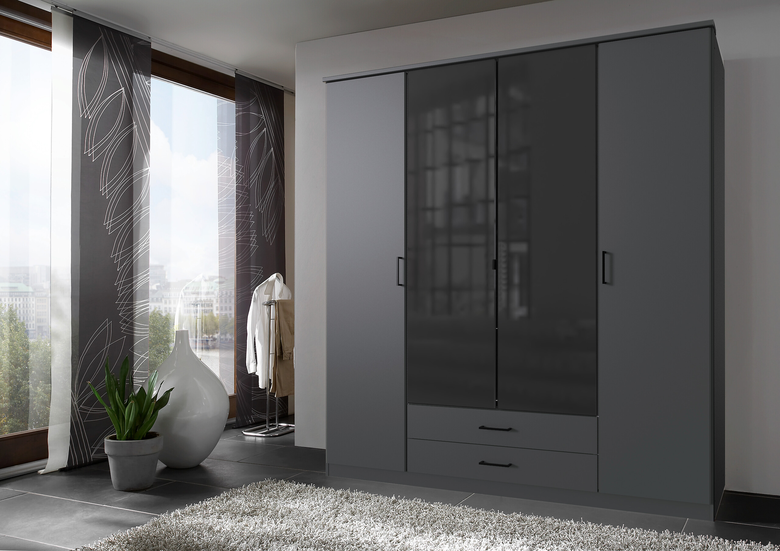 Kleiderschrank Soest Graphit schwarz B/H/T: ca. 180x199x58 cm