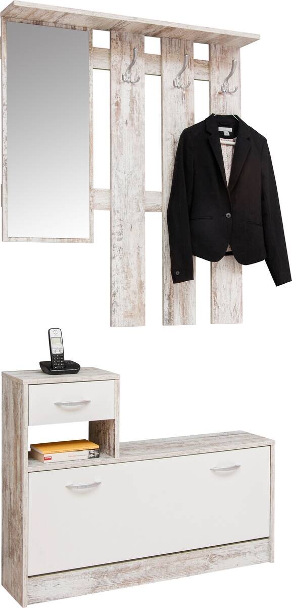 Garderobe Rudolf Eiche Vintage Optik weiß B/H/T: ca. 100x180x25 cm