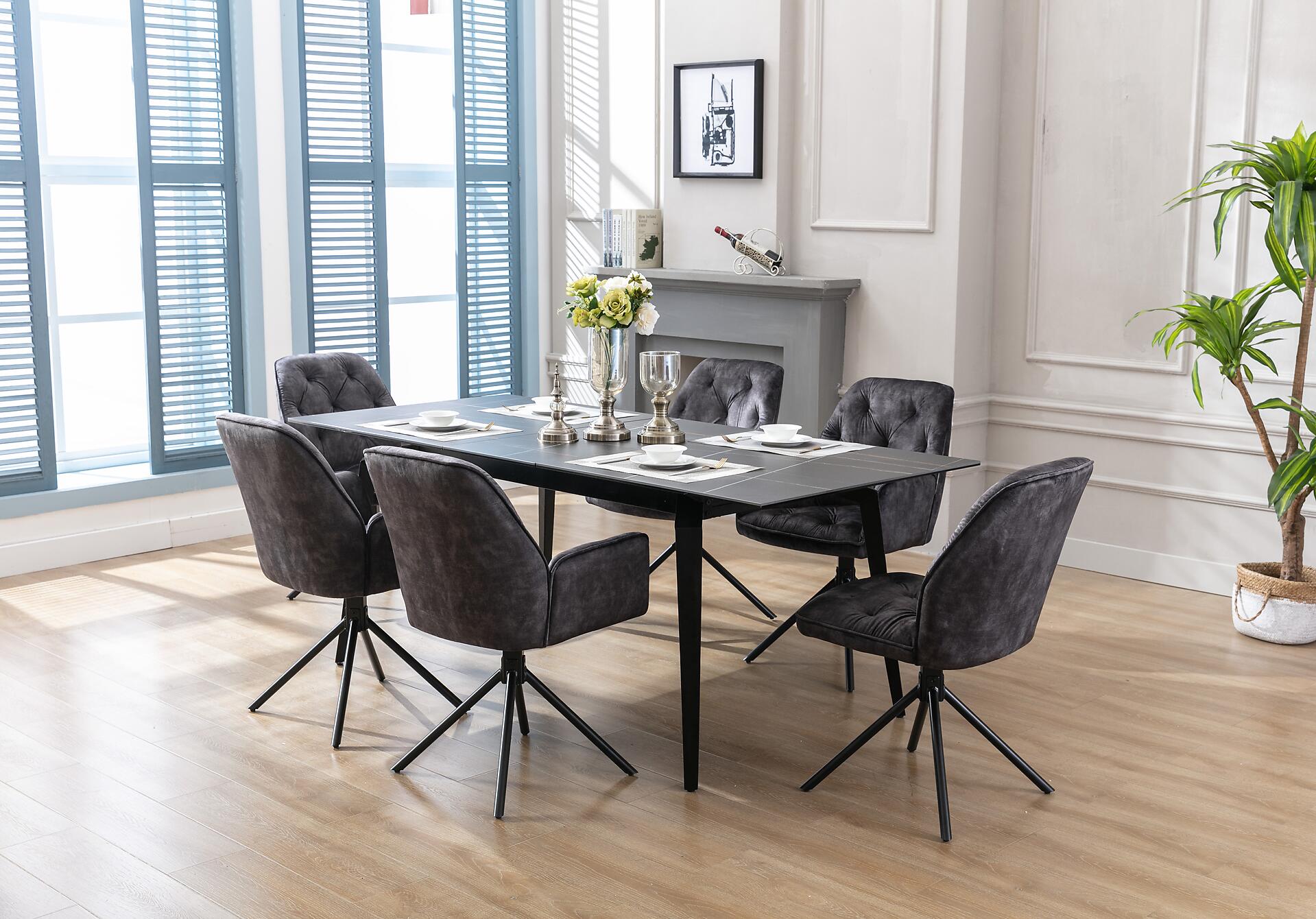 byLIVING Sessel SARINA  2er-Set anthrazit Vintage Samt Metall B/H/T: ca. 59,5x89x62 cm