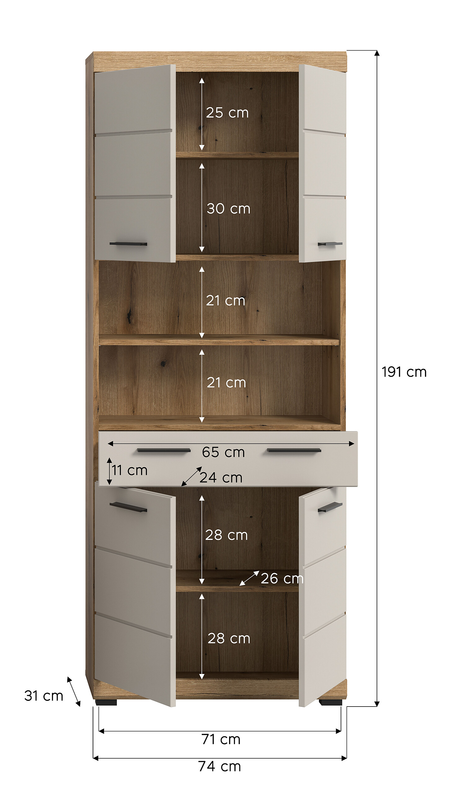 Badhochschrank Scout Evoke Oak Nachbildung Kaschmirgrau Nachbildung B/H/T: ca. 74x191x31 cm