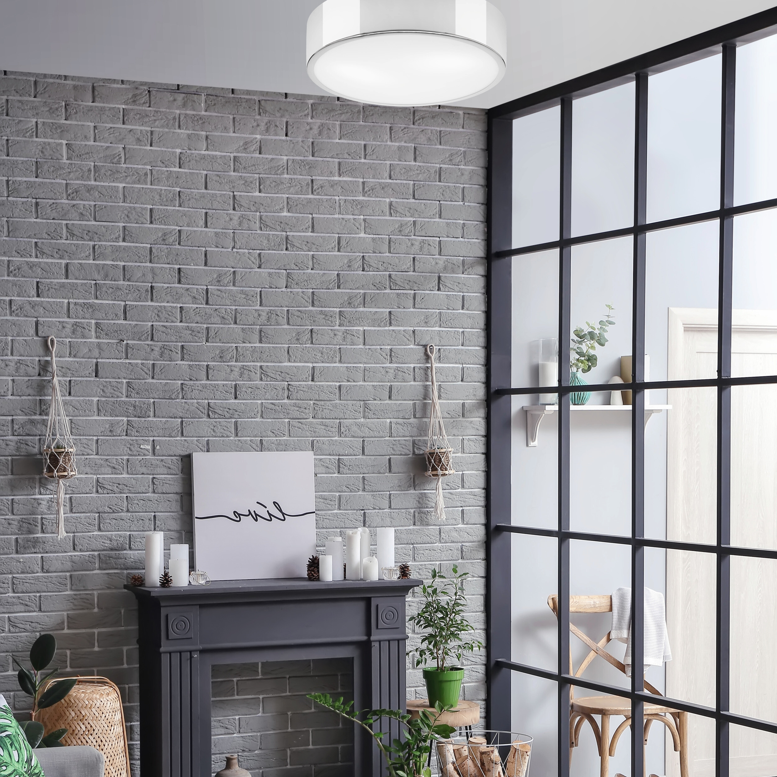 Lamkur Deckenleuchte Chrom Stahl B/H/L: ca. 37x8x37 cm E27 2 Brennstellen