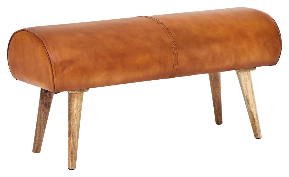 Wohnling Sitzbank natur braun Echtholz Leder
