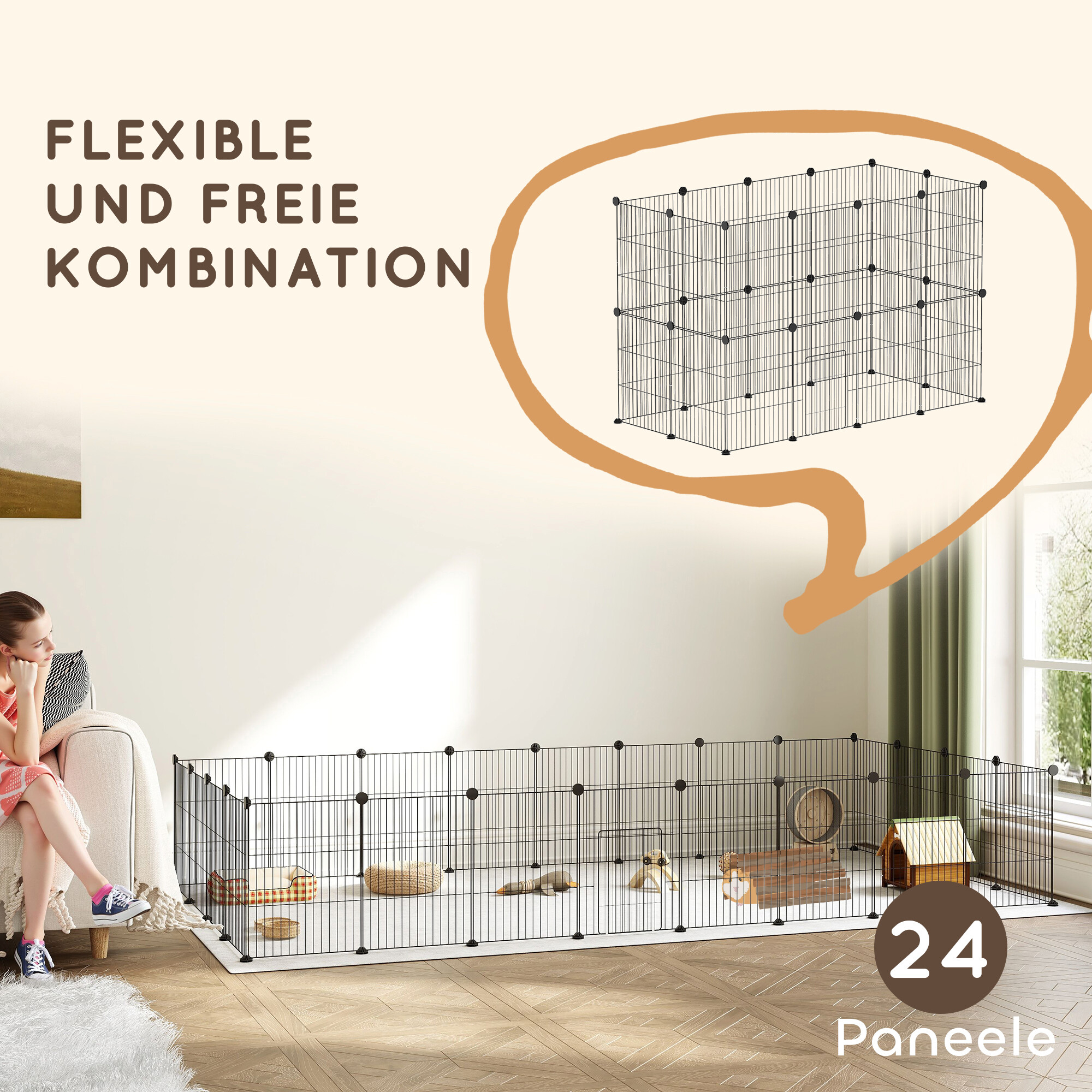 PawHut Kleintiergehege schwarz Stahl B/H/L: ca. 60x80x120 cm