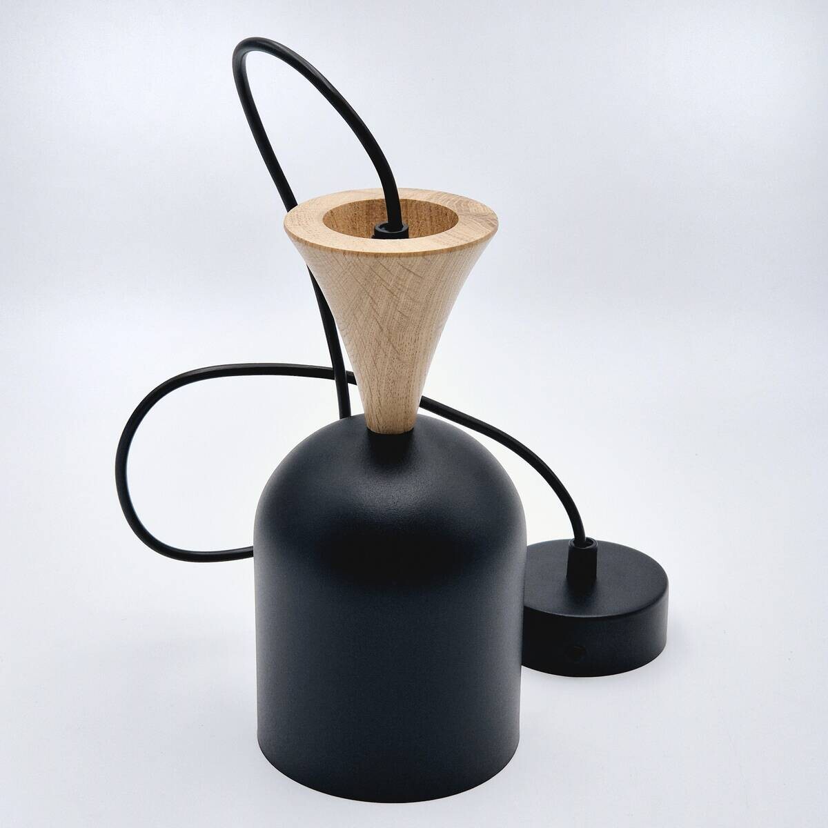 Lamkur Hängeleuchte schwarz Eiche Stahl Holz B/H/L: ca. 11x102x11 cm E27 1 Brennstellen