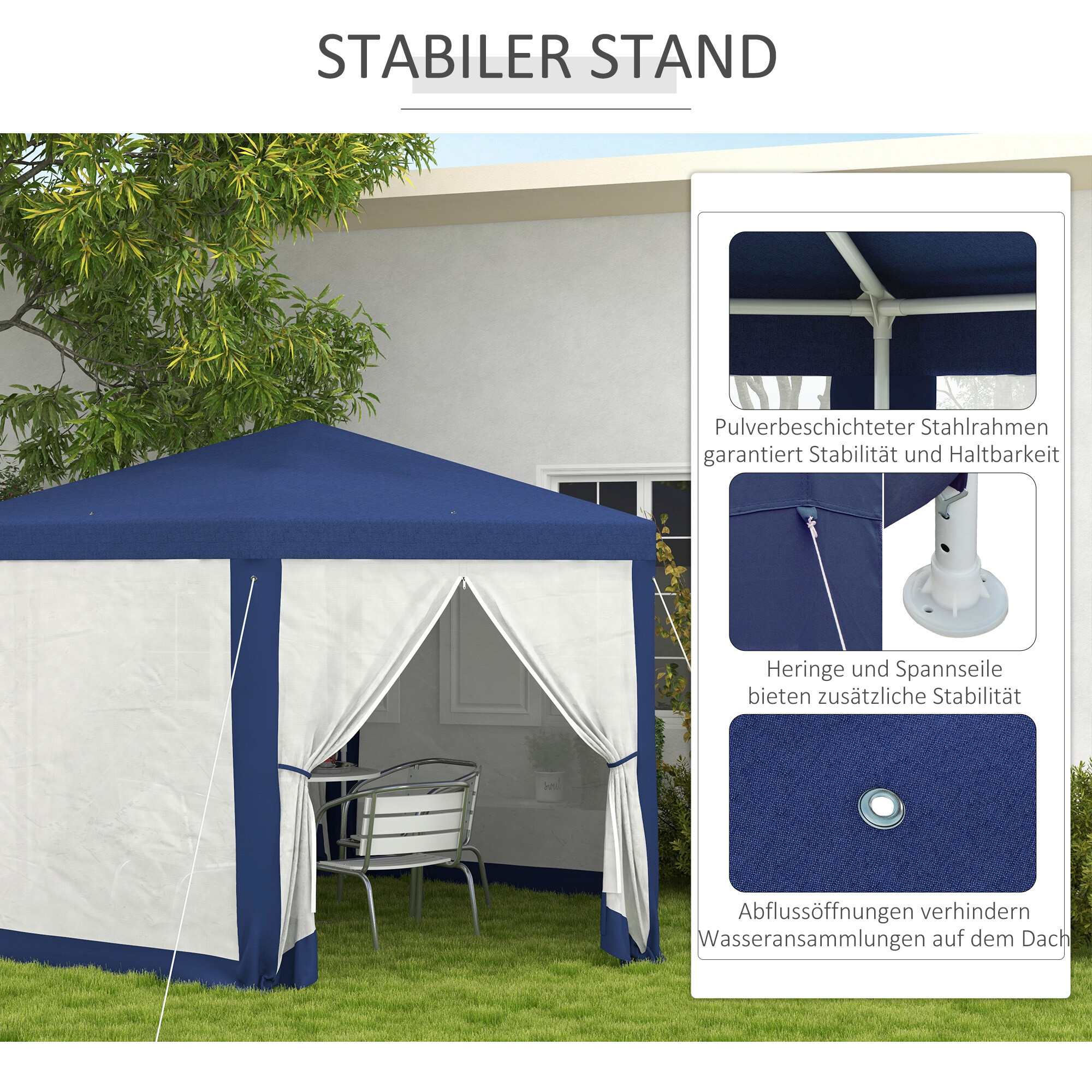 Outsunny Pavillon blau Polyester B/H/L: ca. 341,2x250x394 cm