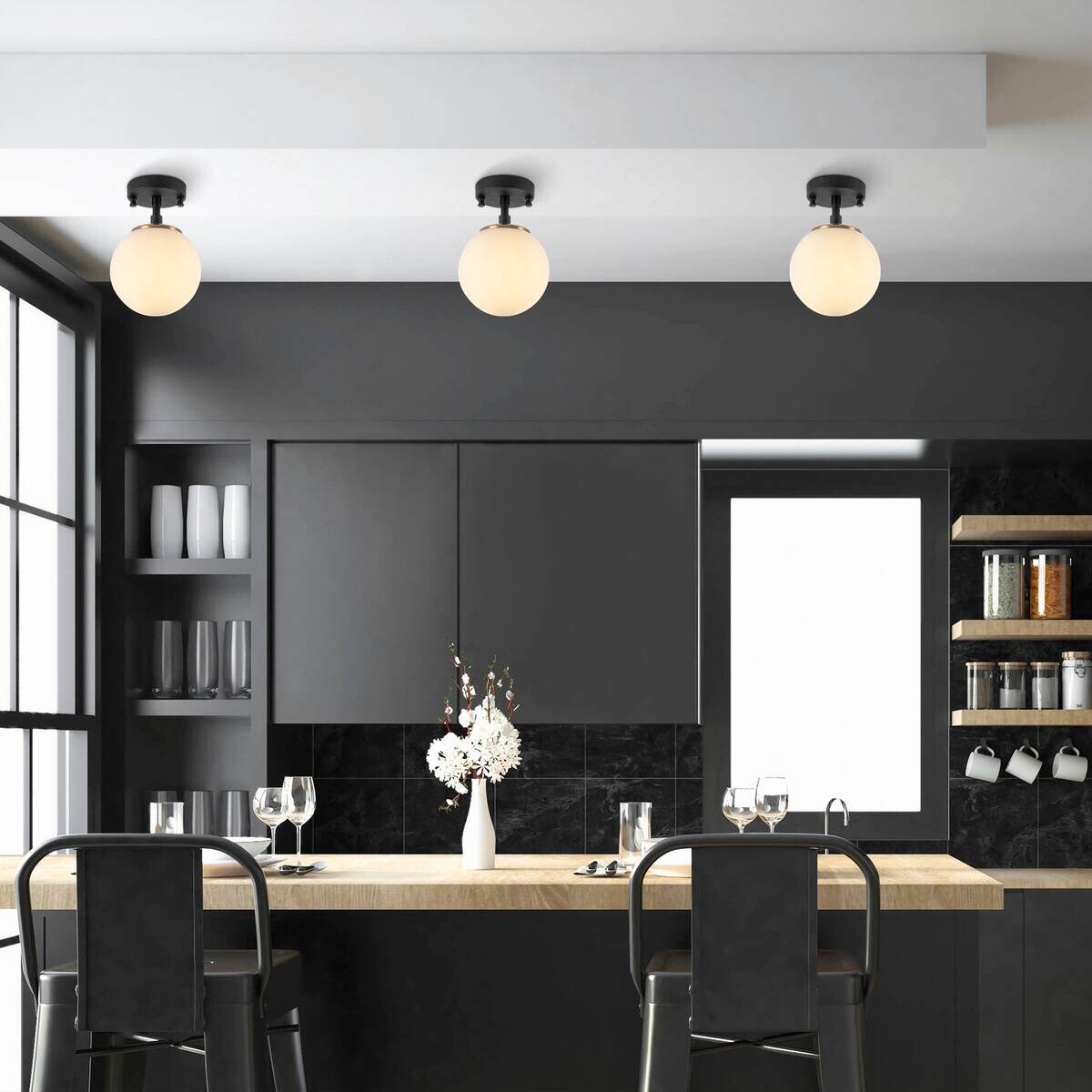 Opviq Deckenleuchte Atmaca-10210 schwarz Metall Glas B/H/T/L/D: ca. 15x23x15x15x15 cm E14 3 Brennstellen