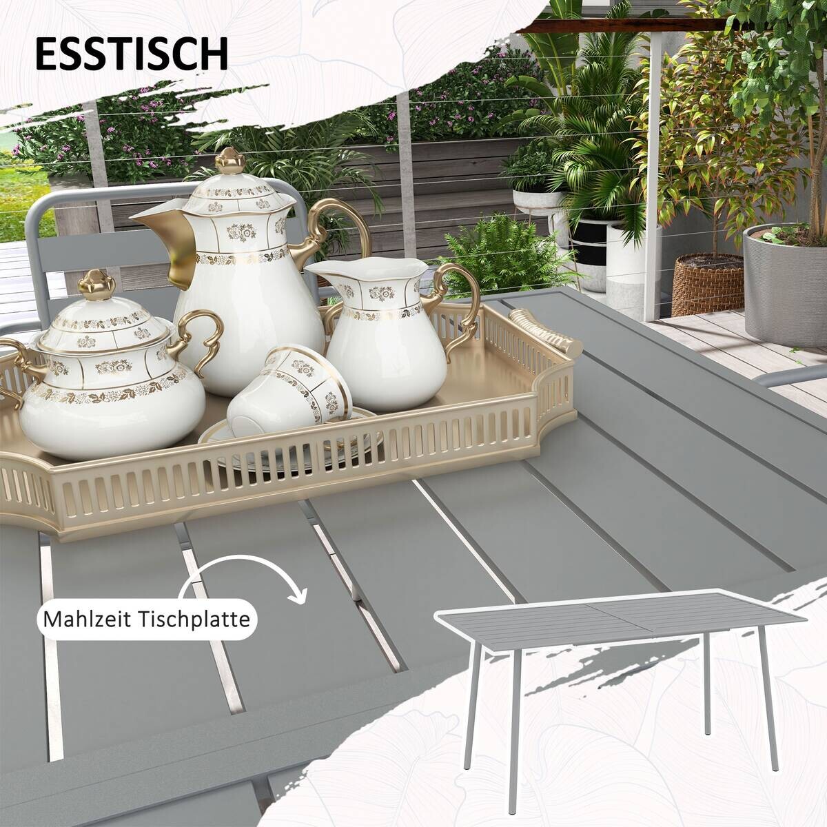 Outsunny Gartensitzgruppe 7tlg. hellgrau Stahl B/H/L: ca. 80x74x80 cm