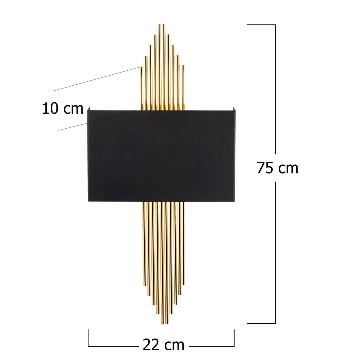 Opviq Wandleuchte schwarz gold Metall B/H/L: ca. 10x22x75 cm E27 1 Brennstellen