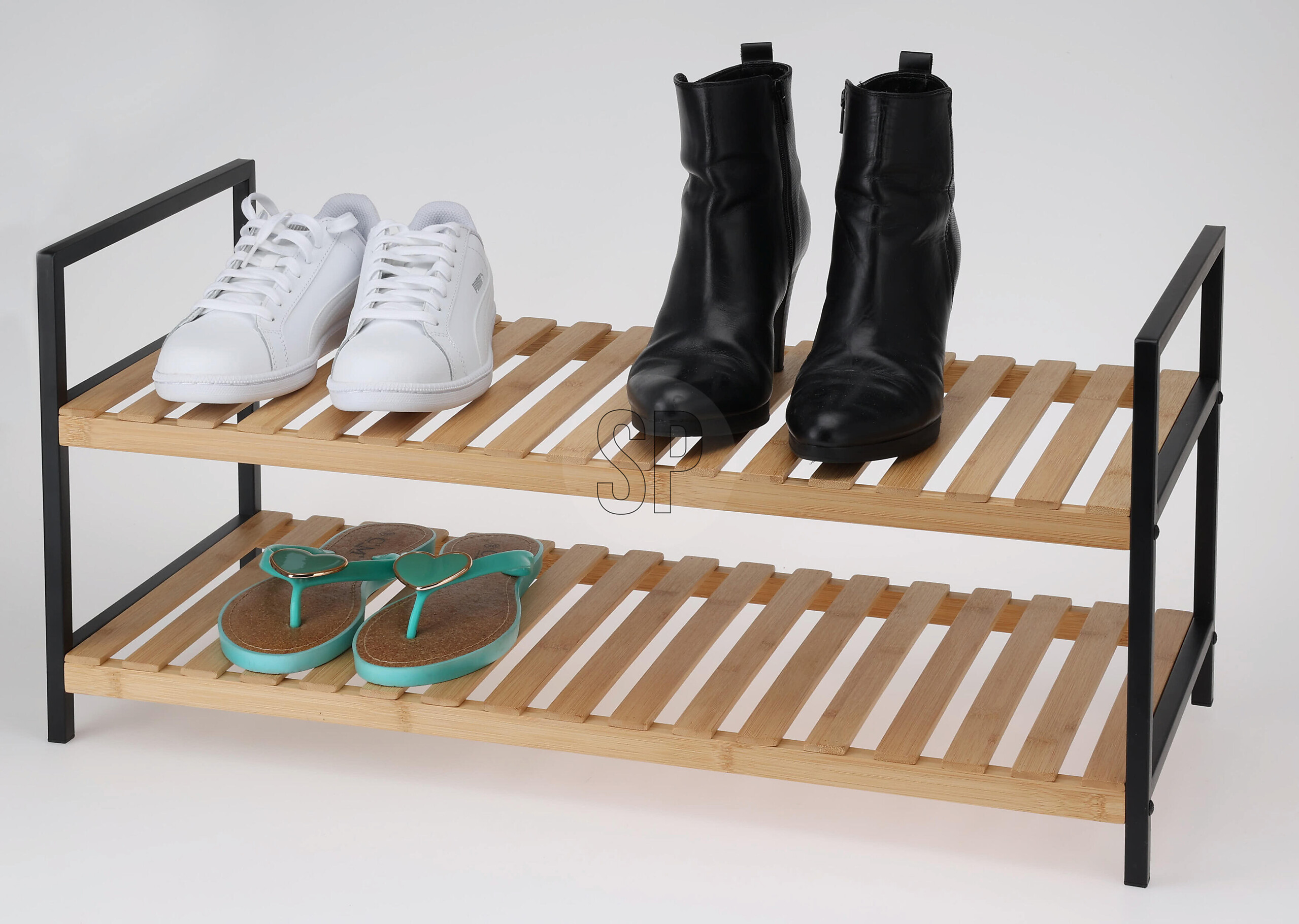 Schuhregal schwarz Bambus B/H/L: ca. 69,5x33x5,8 cm Schuhregal schwarz Bambus B/H/L: ca. 69,5x33x5,8 cm