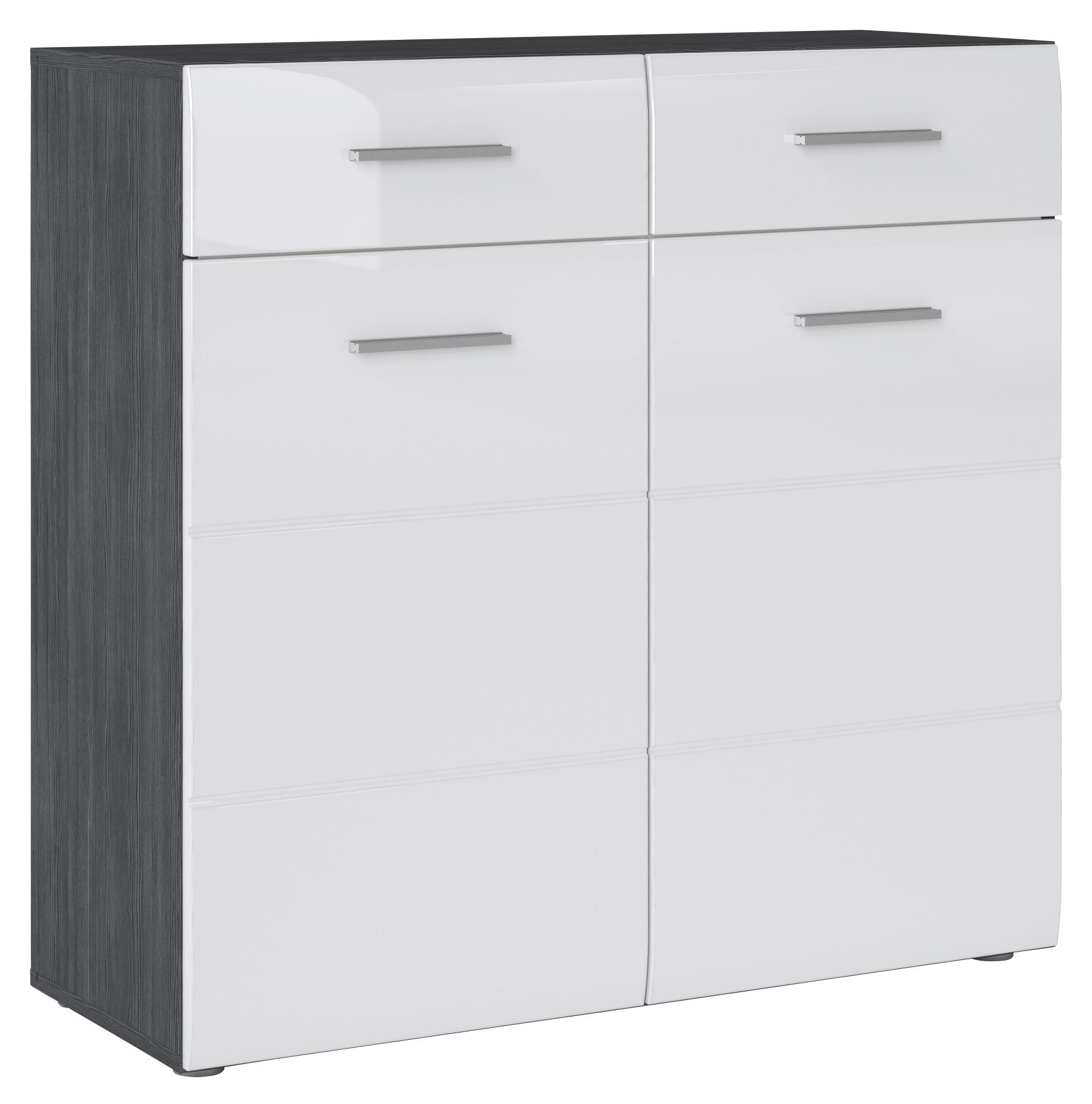 Schuhkommode Salve Rauchsilber Nachbildung weiß Hochglanz B/H/T: ca. 90x87x35 cm