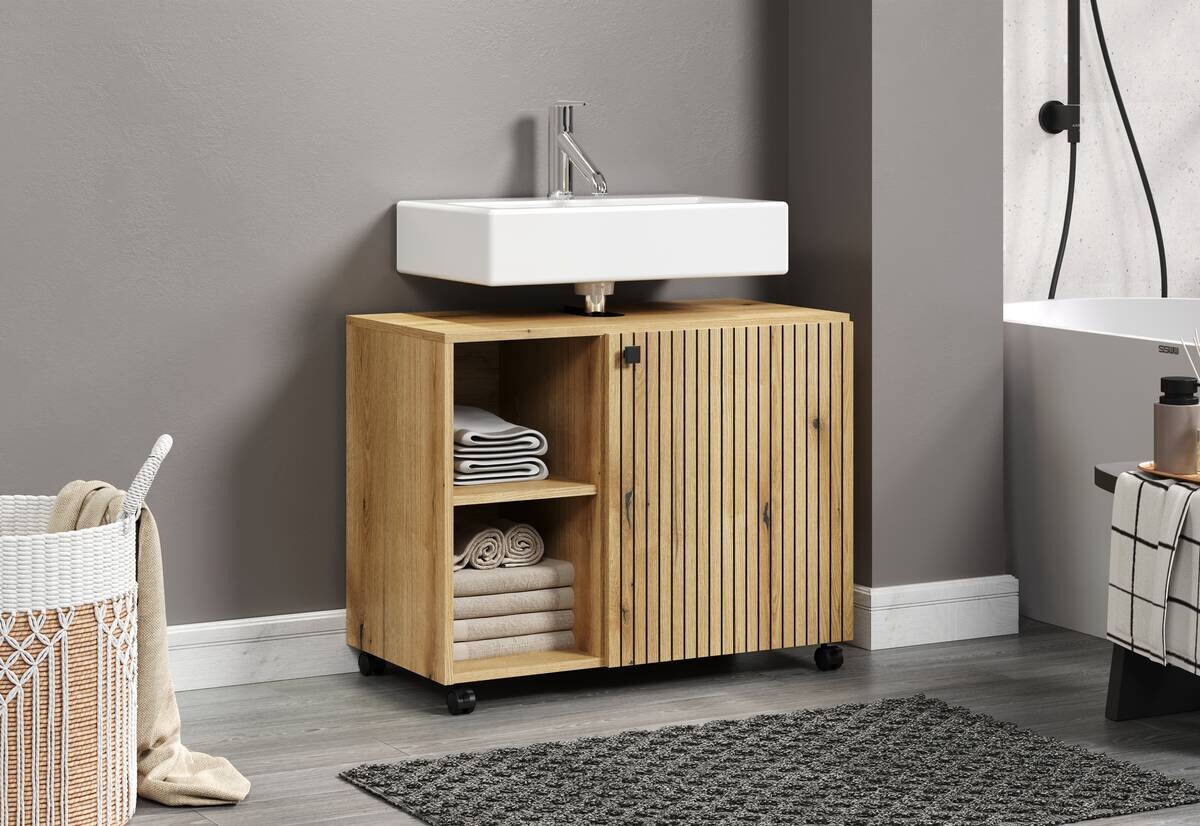 Waschbeckenunterschrank Pure Bliss Eiche Evoke Oak Nachbildung schwarz B/H/T: ca. 80x64x42 cm