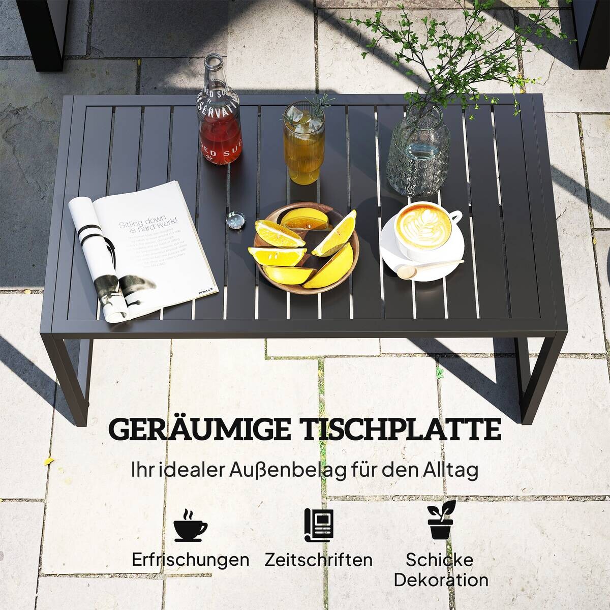 Outsunny Beistelltisch schwarz Aluminium B/H/L: ca. 50x42x90 cm