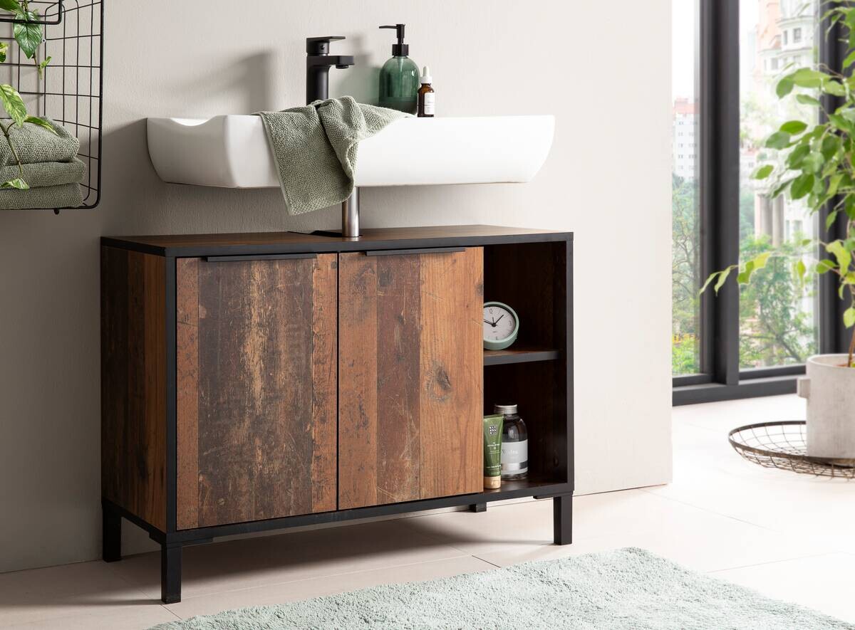 Waschbeckenunterschrank Jaap Old Wood dunkel Nachbildung B/H/T: ca. 79,8x49,3x33 cm Waschbeckenunterschrank Jaap Old Wood dunkel Nachbildung B/H/T: ca. 79,8x49,3x33 cm