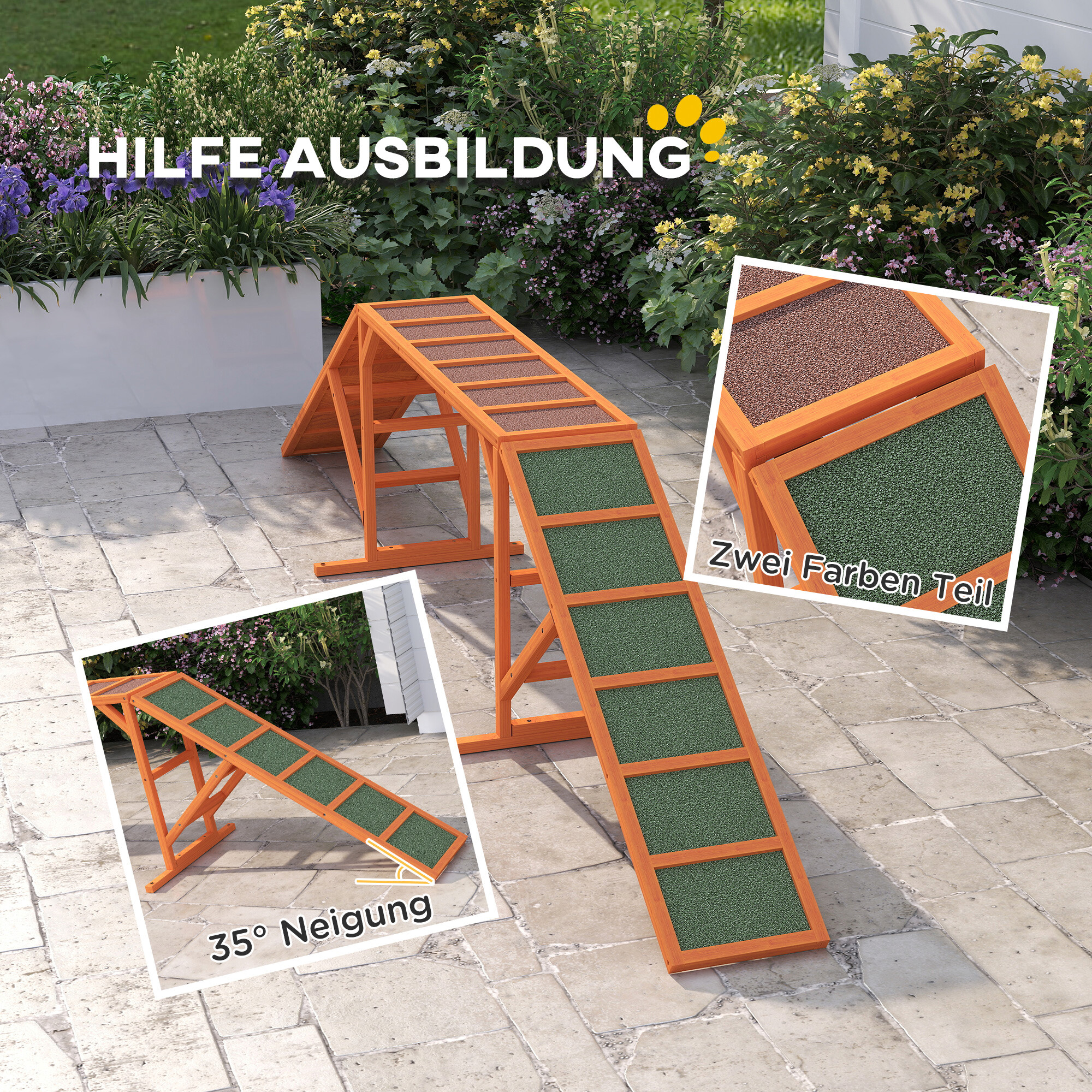 PawHut Hunde Agility Steg orange Holz B/H/L: ca. 55x60x335 cm