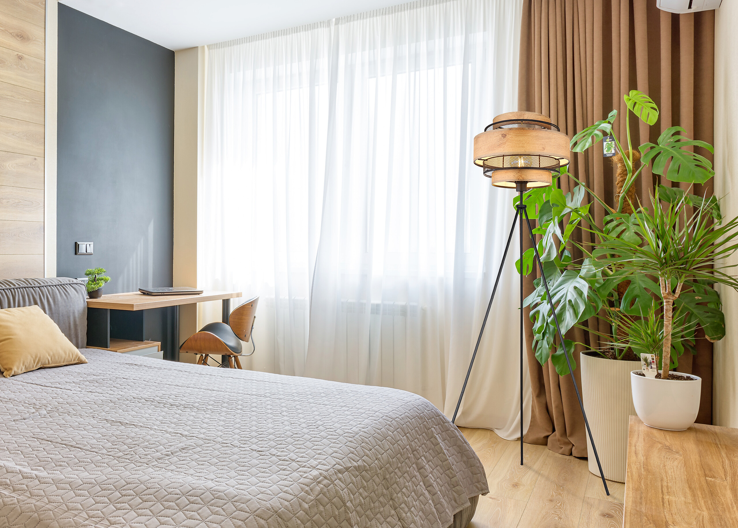 GLOBO Stehleuchte SOENI 15650S schwarz natur Metall MDF H/D: ca. 150x60 cm E27 1 Brennstellen