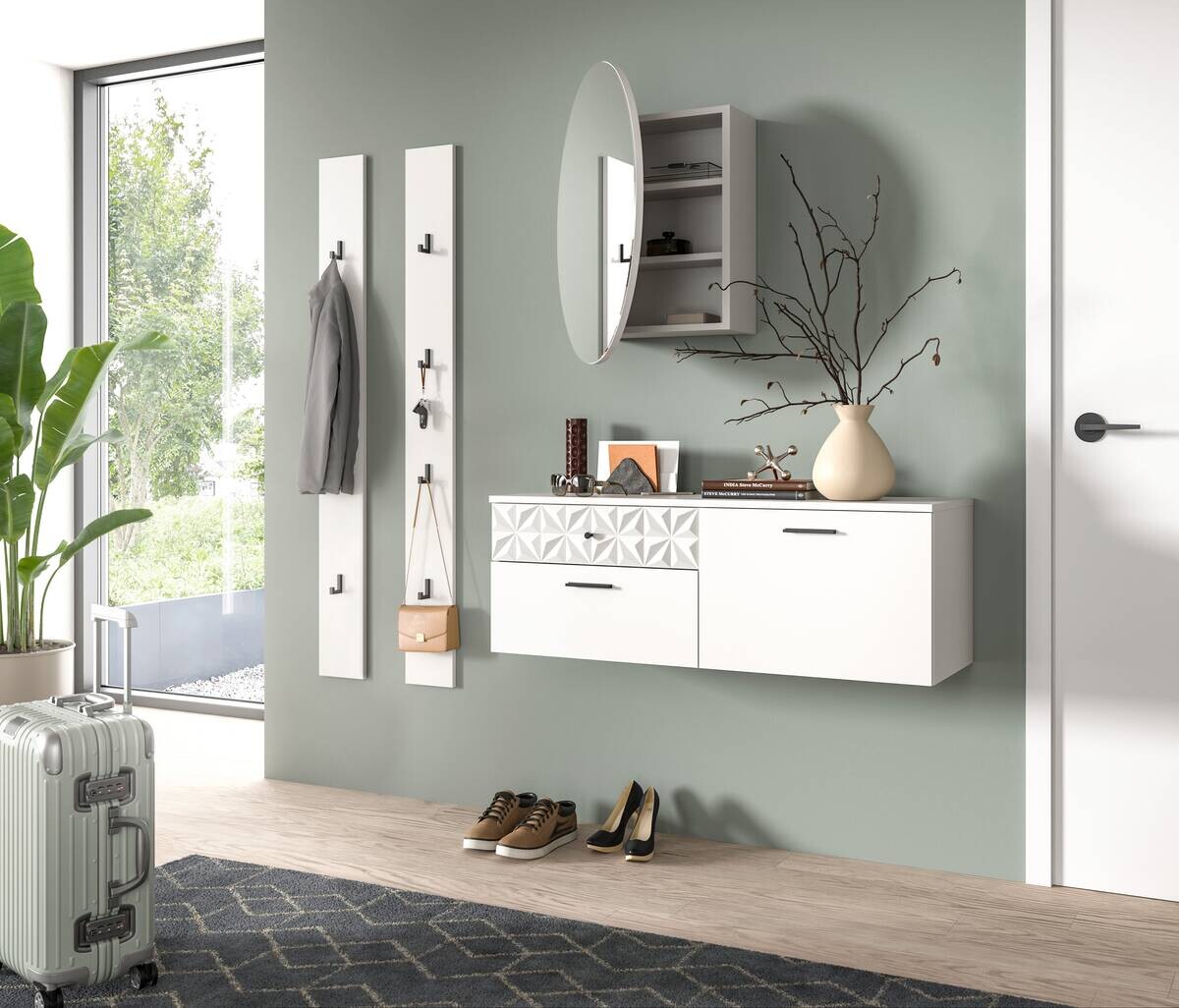 Garderobe Prisma weiß weiß Hochglanz B/H/T: ca. 110x192x34 cm