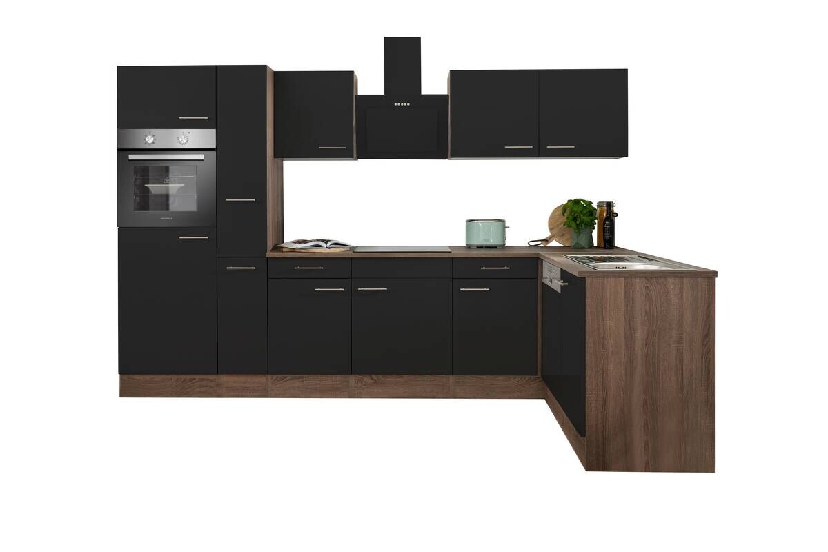 Respekta Winkelküche KBL310EYSS schwarz B/H/T: ca. 310x205x172 cm
