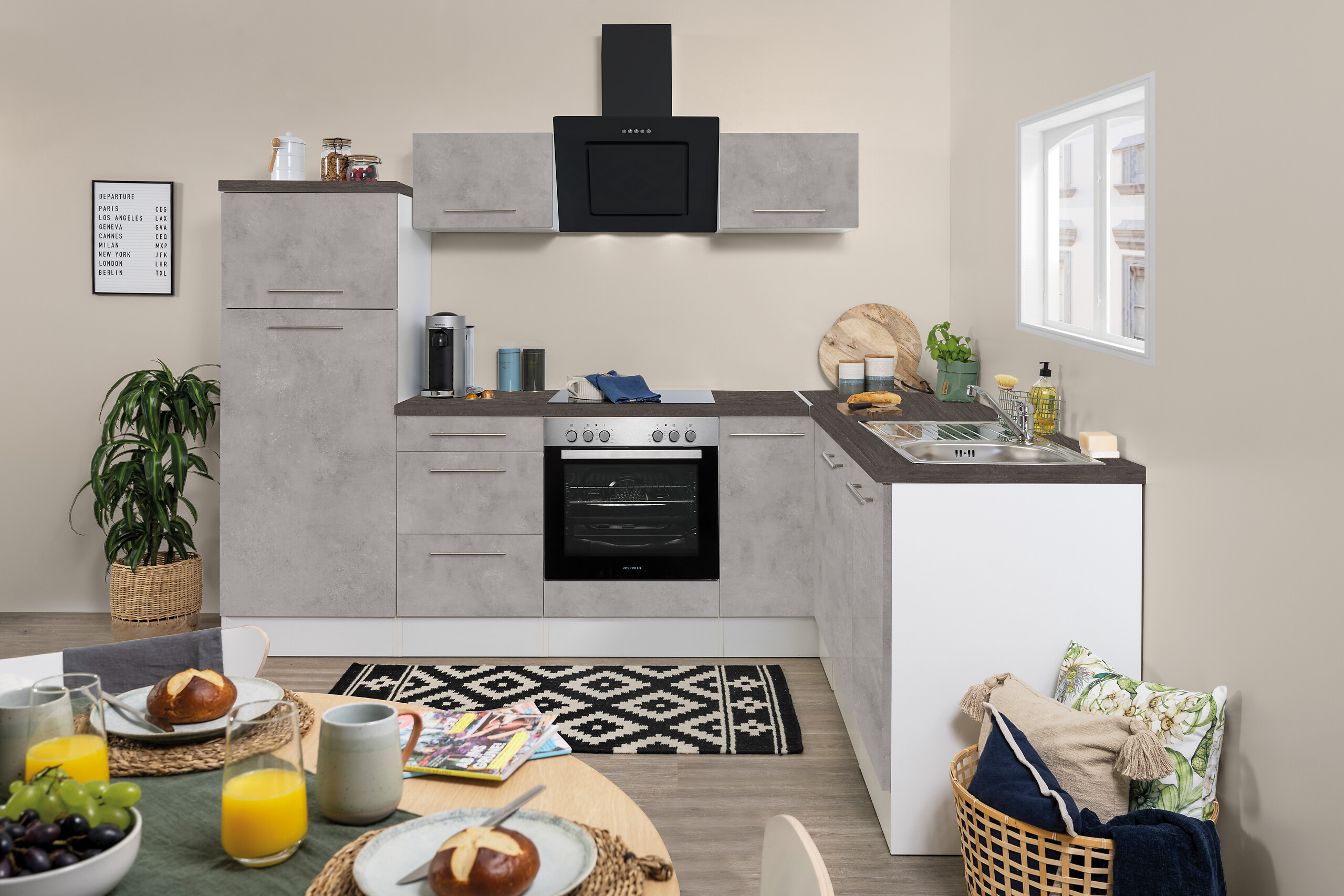 Respekta Winkelküche Amanda Beton Optik B/H/T: ca. 260x200x200 cm