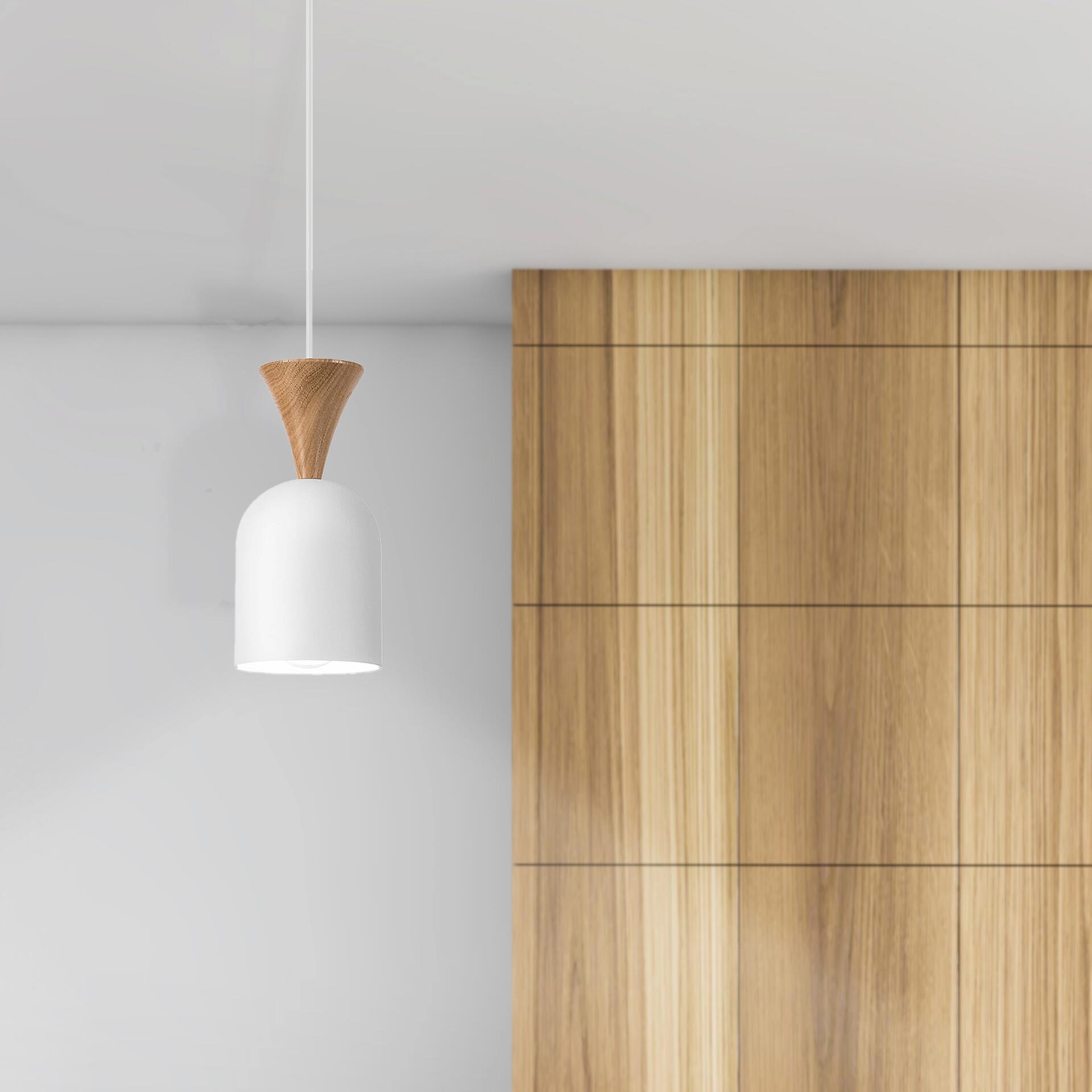 Lamkur Hängeleuchte Eiche weiß Stahl Holz B/H/L: ca. 11x102x11 cm E27 1 Brennstellen