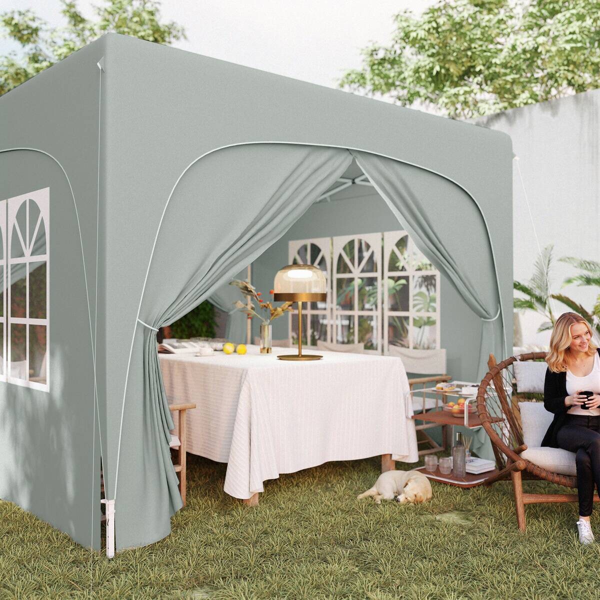Outsunny Pavillon hellgrau Metall B/H/L: ca. 300x273x300 cm