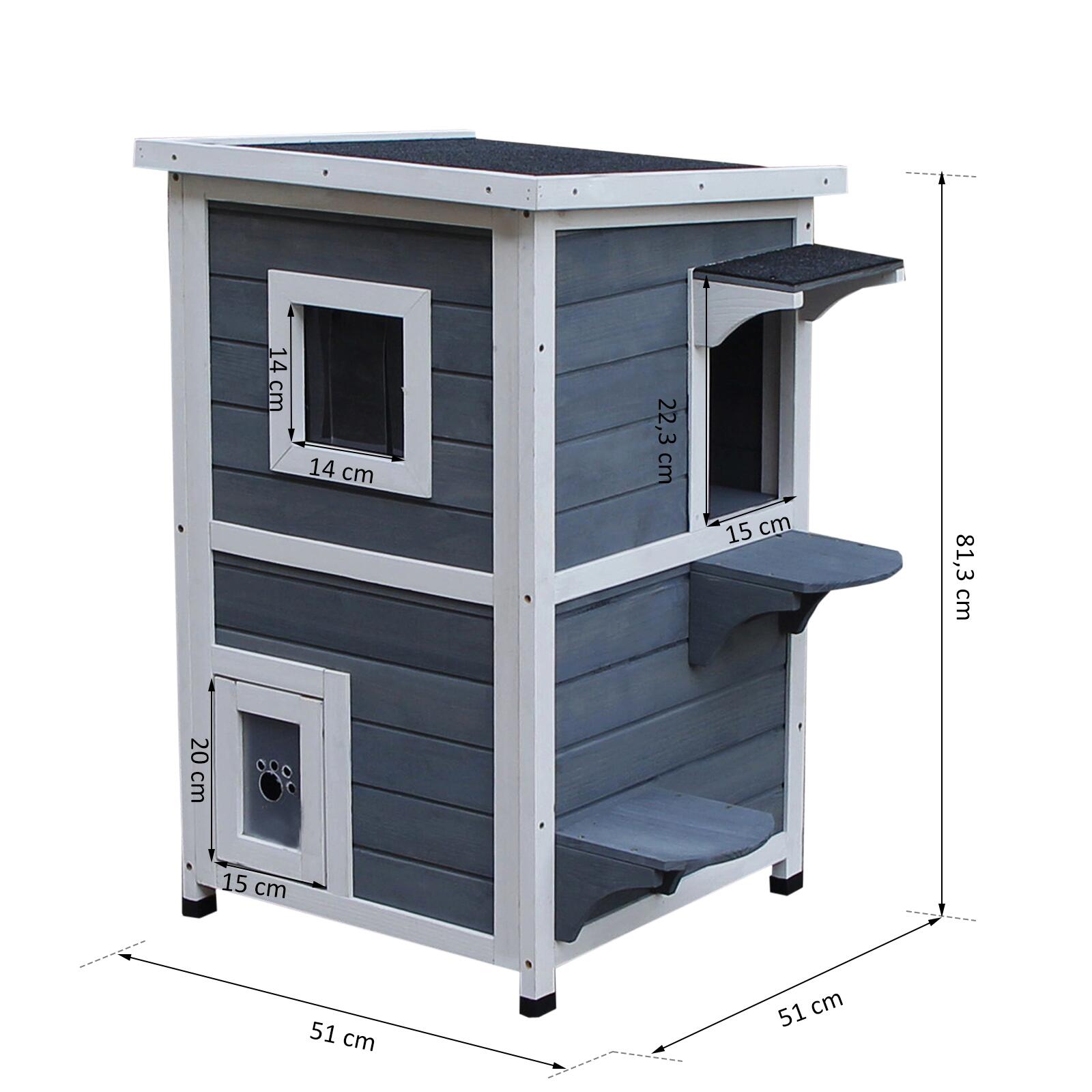 PawHut Katzenvilla grau Holz B/H/L: ca. 51x81x51 cm