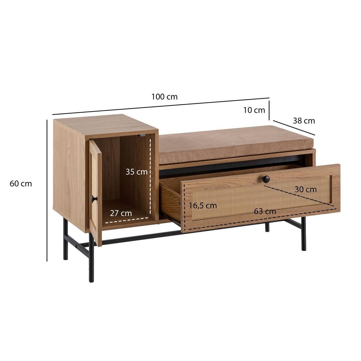 Schuhbank natur Eiche Optik B/H/T: ca. 100x60x38 cm