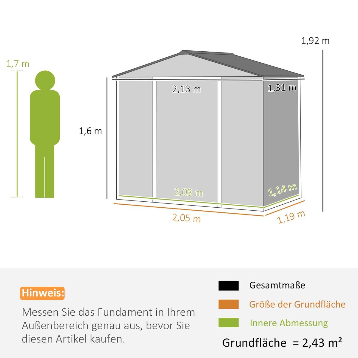 Outsunny Gerätehaus grau B/H/L: ca. 131x192x213 cm