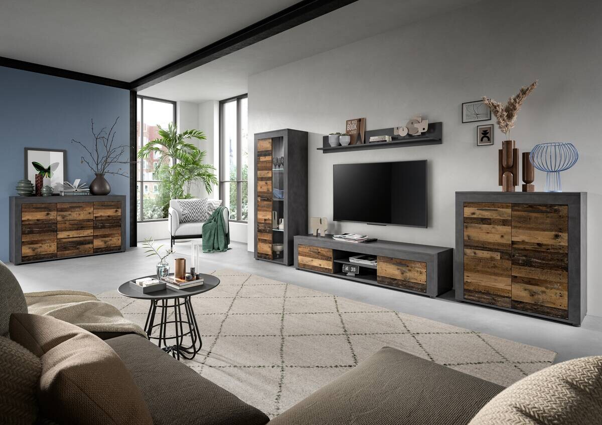 Vitrine Jam Matera Nachbildung Old Wood Nachbildung B/H/T: ca. 159x60x35 cm