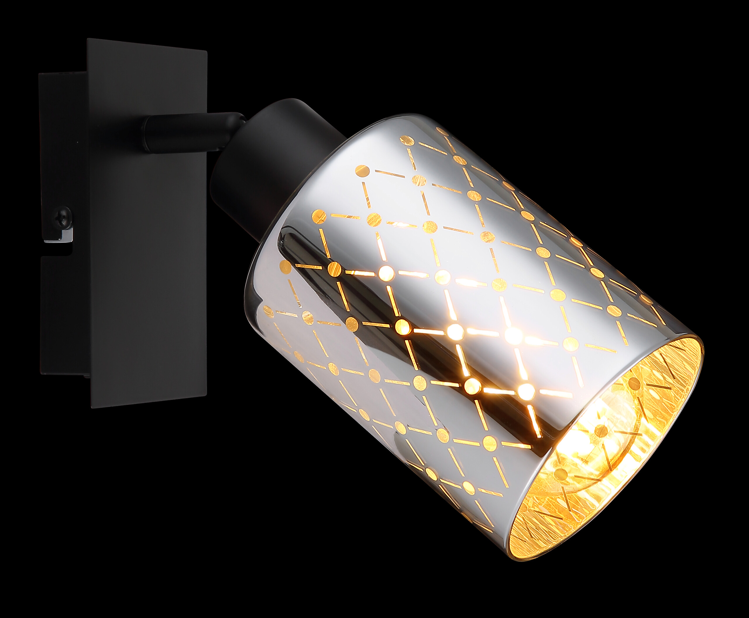 GLOBO Strahler mattschwarz klar Chrom Glas Metall B/H/L: ca. 8x20x16,5 cm E27 1 Brennstellen