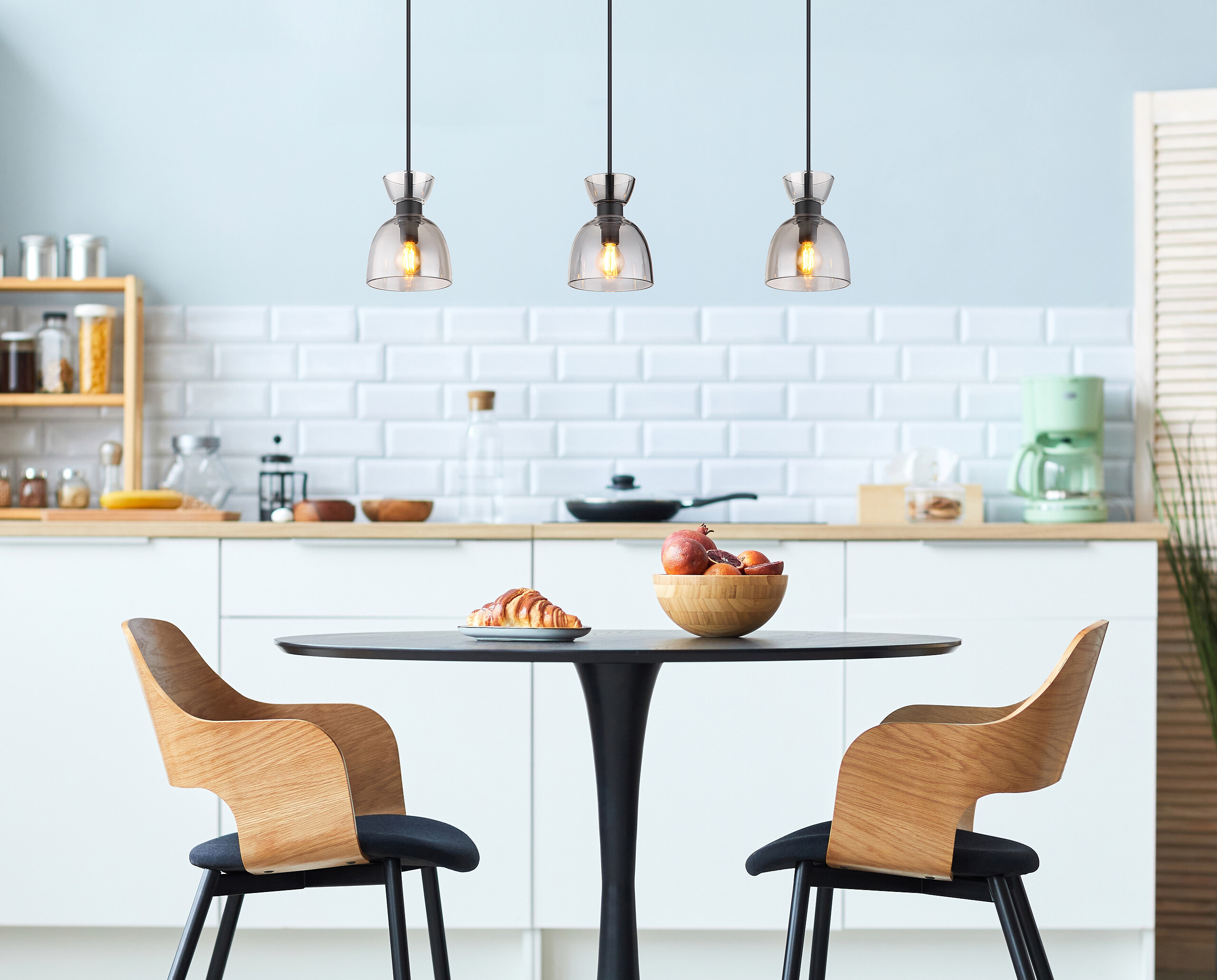 GLOBO Pendelleuchte schwarz Rauch mattschwarz Metall Glas B/H: ca. 65x120 cm E14 3 Brennstellen