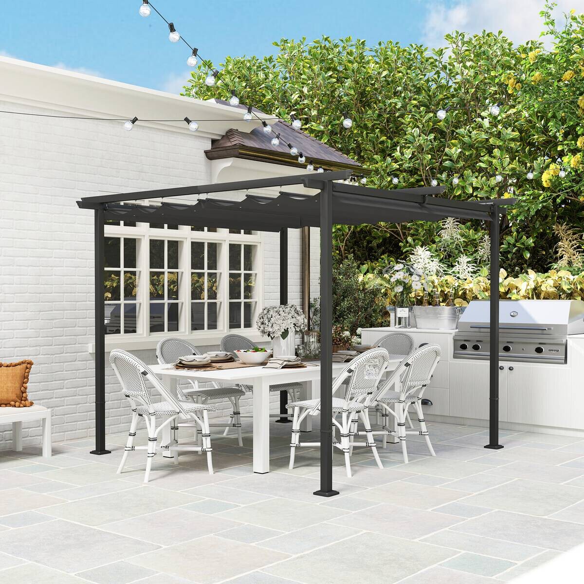 Outsunny Pergola dunkelgrau Metall B/H/L: ca. 300x227x300 cm