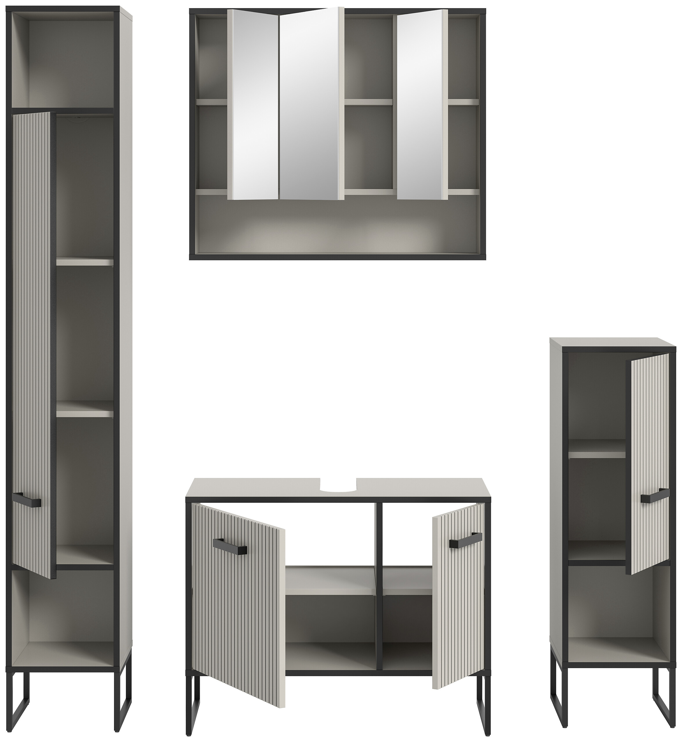 Badezimmer-Set BAGNO schwarz Kaschmirgrau Nachbildung B/H/T: ca. 170x192x36 cm