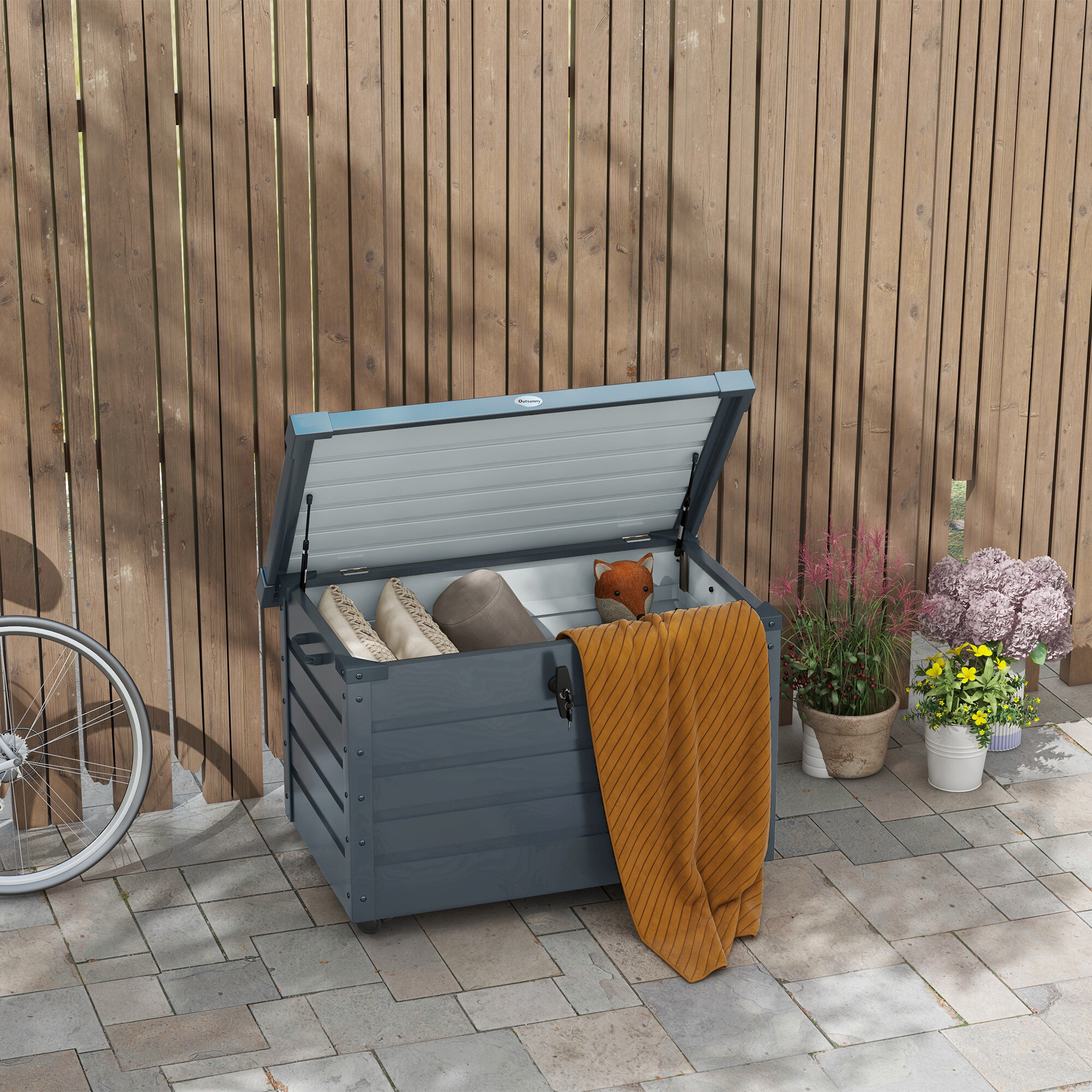 Outsunny Auflagenbox dunkelgrau Stahl B/H/L: ca. 62x65x100 cm