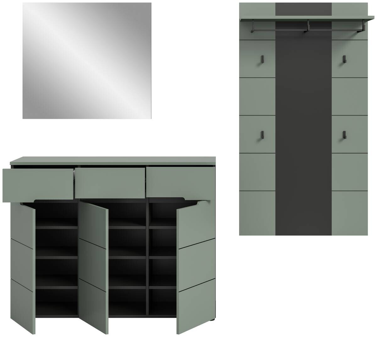 Garderobe Canu grün basaltgrau Nachbildung B/H/T: ca. 215x190x37 cm