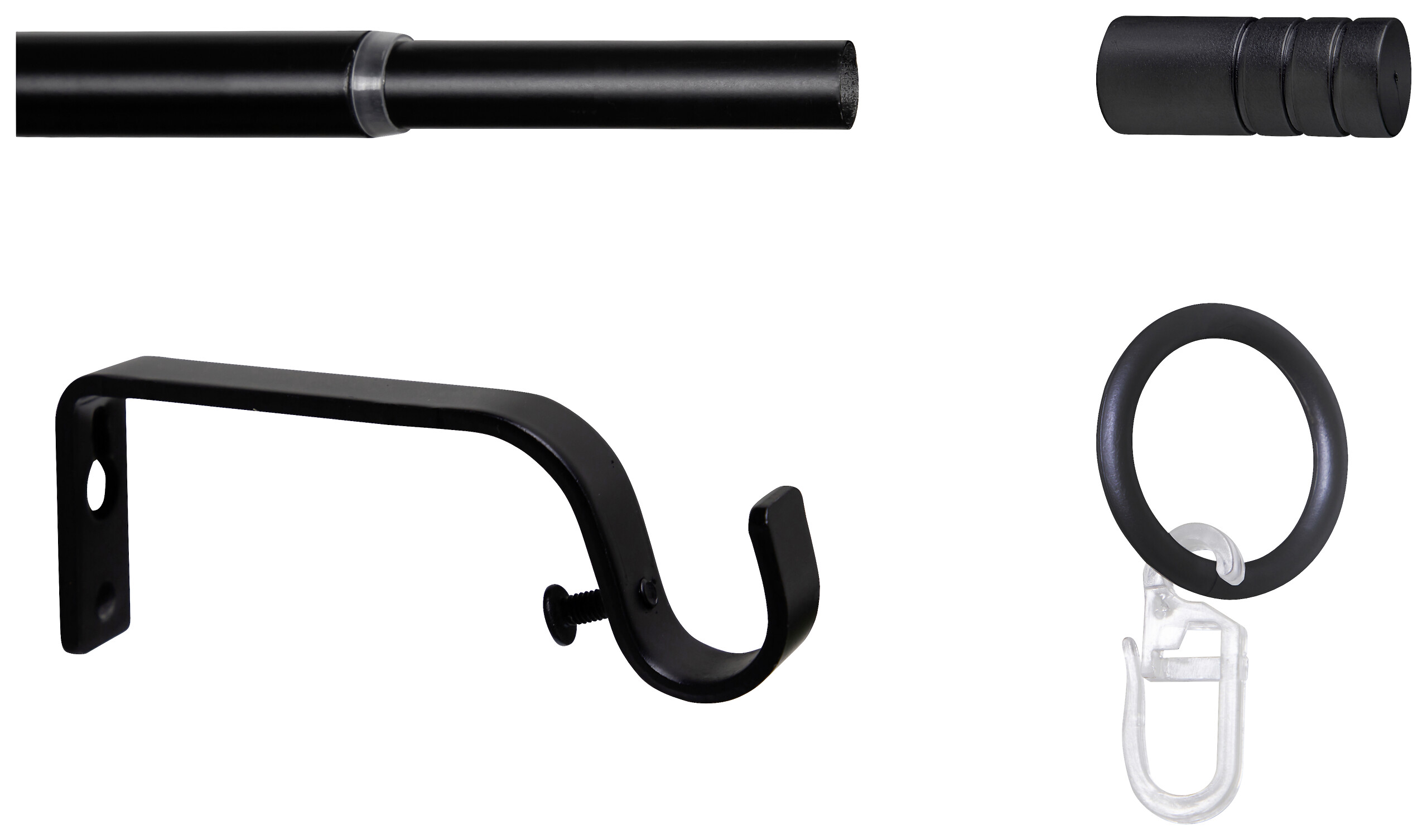 Gardinenstange schwarz Metall ausziehbar von ca. 120 bis 210 cm 1.0 Läufe