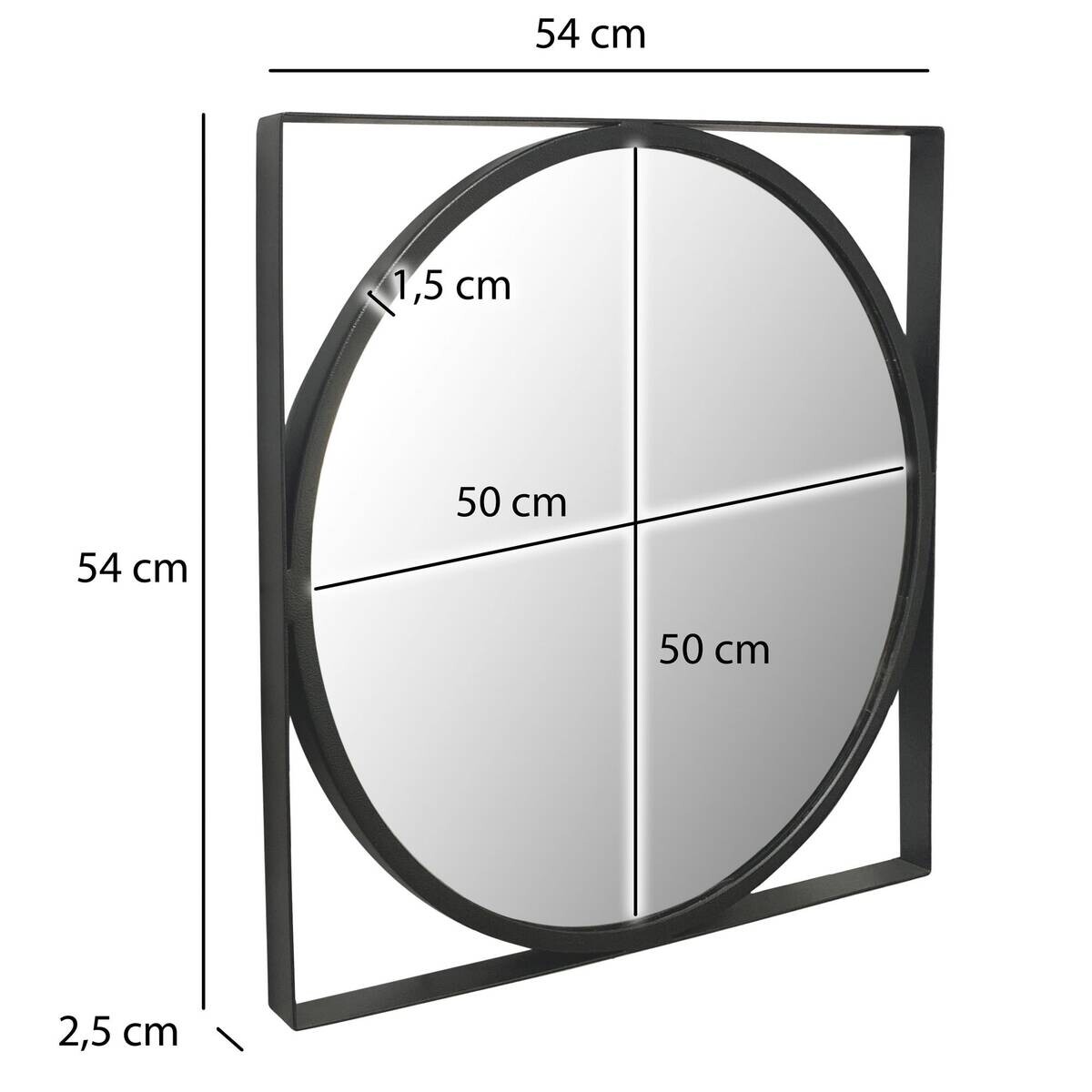 Wohnling Wandspiegel schwarz Metall T/D: ca. 2,5x54 cm