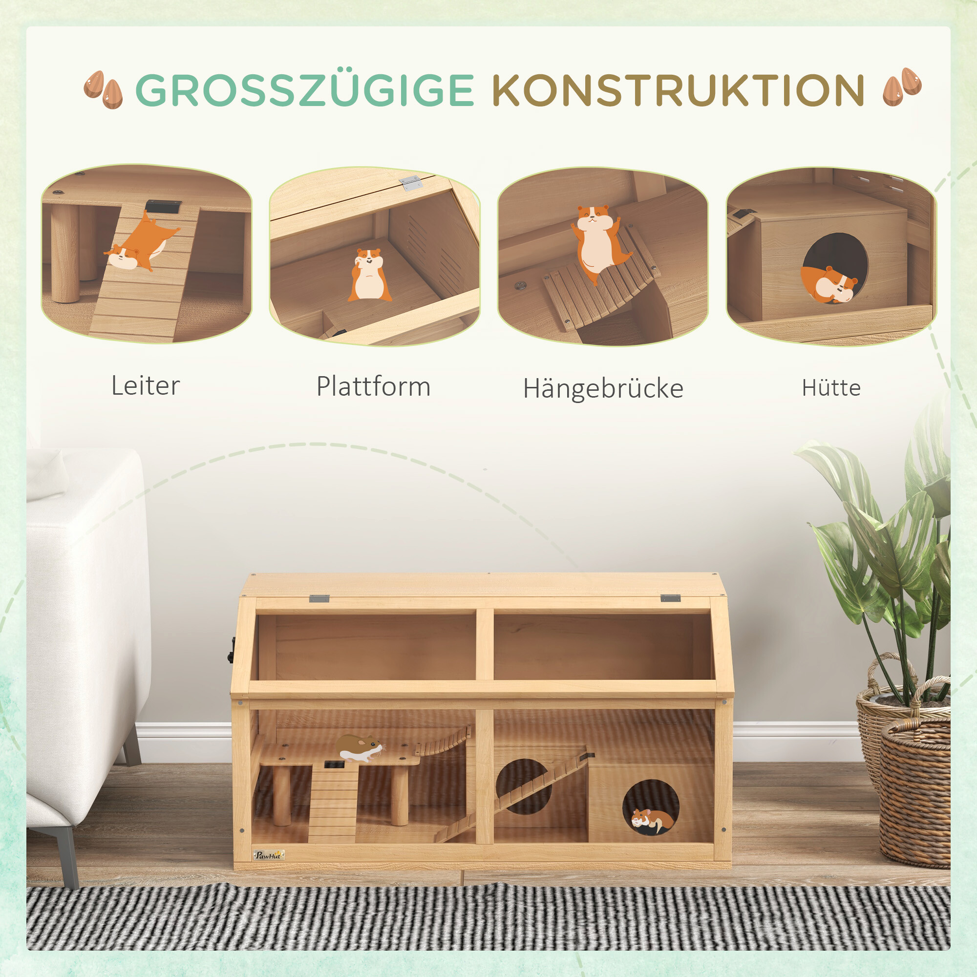 PawHut Kleintierkäfig natur Acryl B/H/L: ca. 45x44x85 cm