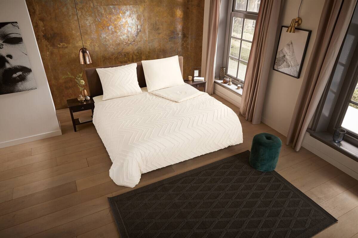 Microfaser Bettwäsche Zigzag offwhite Polyester B/L: ca. 155x220 cm