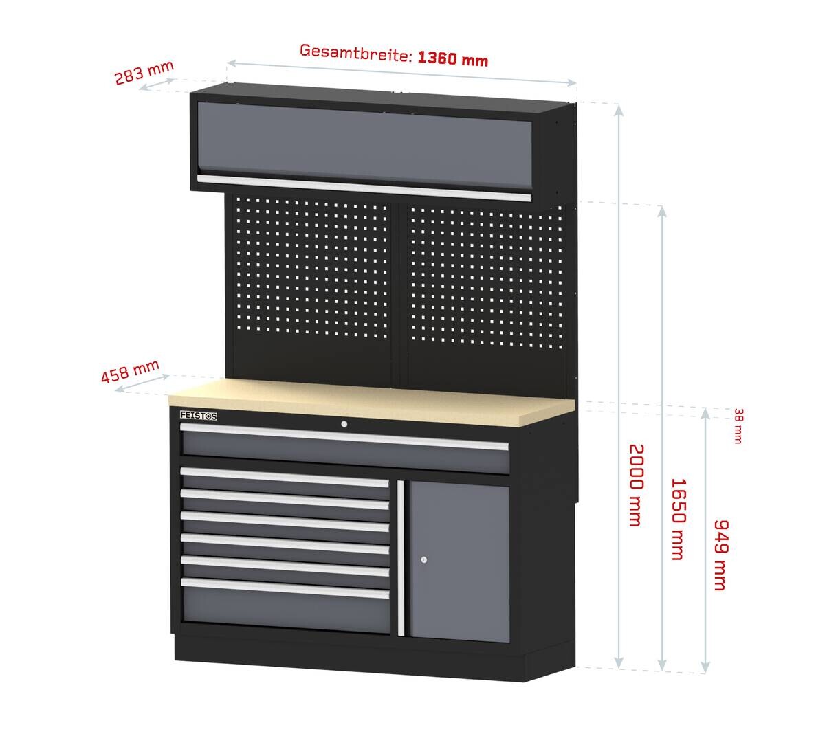 Werkstatteinrichtung Apollo schwarz B/H/L: ca. 136x200x46 cm