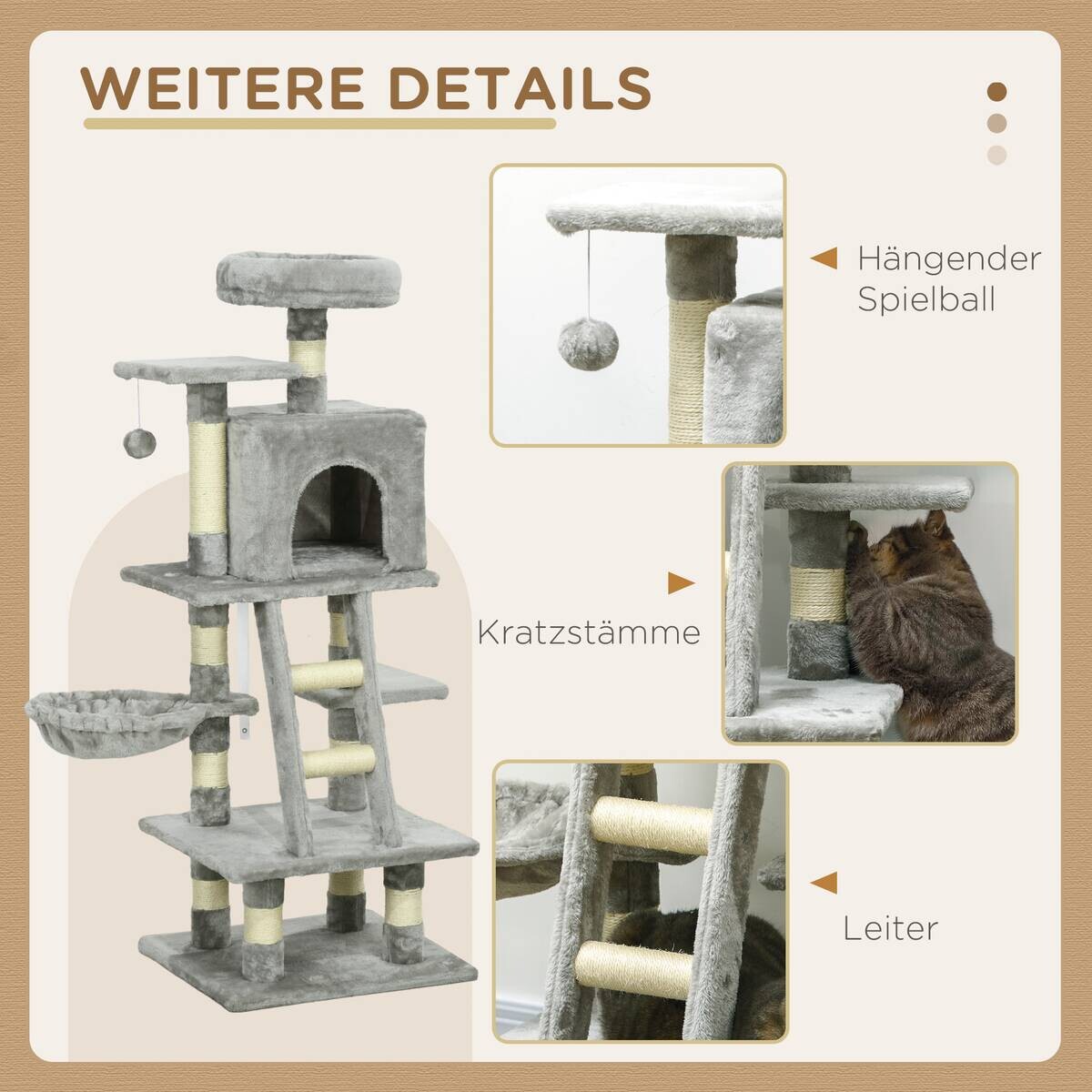 PawHut Kratzbaum grau Plüsch B/H/L: ca. 44x132x49 cm