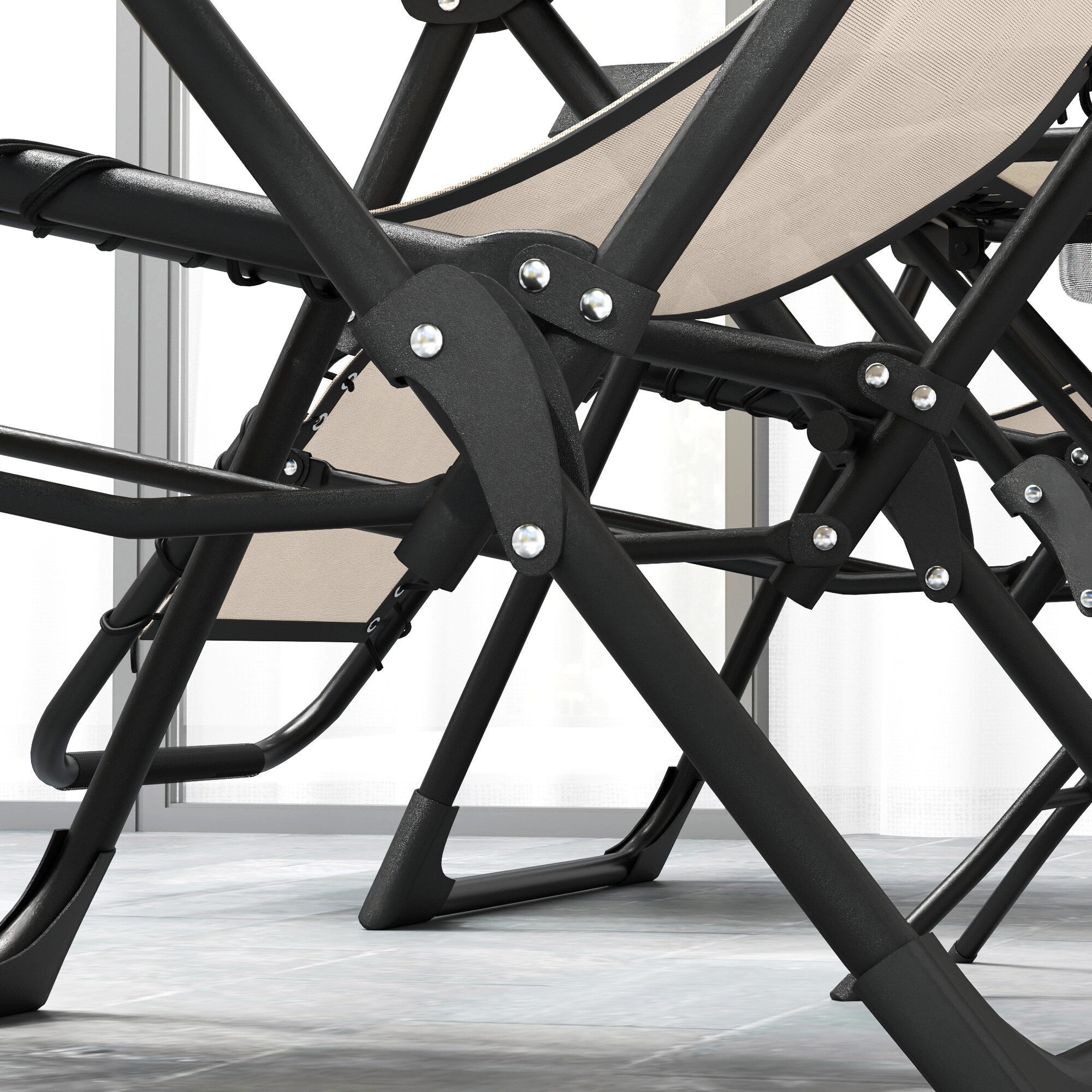 Outsunny Gartenliege 2er Set beige Metall B/H/L: ca. 65x110x90 cm